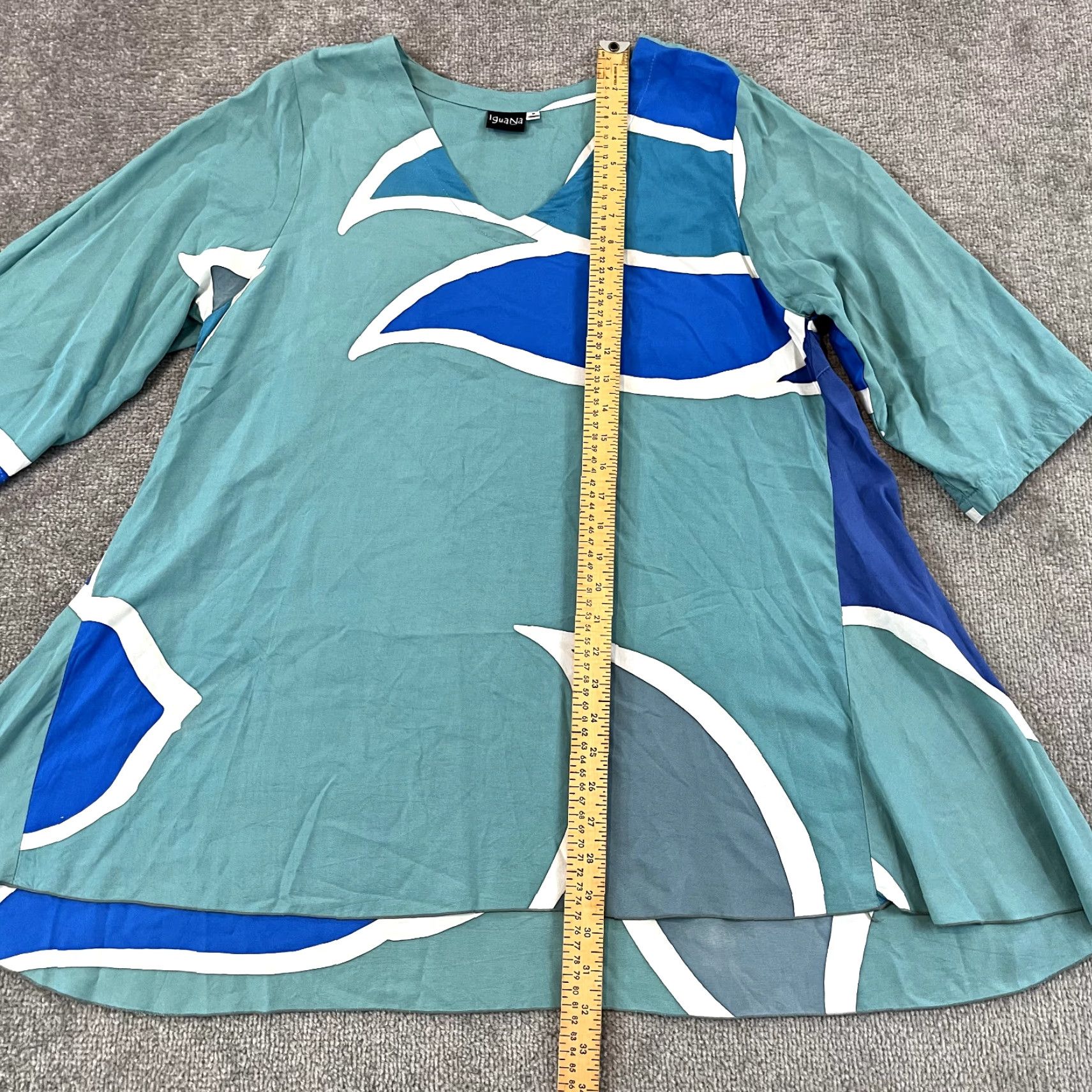 Vintage IGUANA Shirt Womens L Tunic Top Blue Abstract Wearable Art Oversized 3/4 SLV Tunic Geometric Casual Sleeve Womens L Blue Art 3/4 Sleeve Vintage? Size L / US 10 / IT 46 - 4 Thumbnail