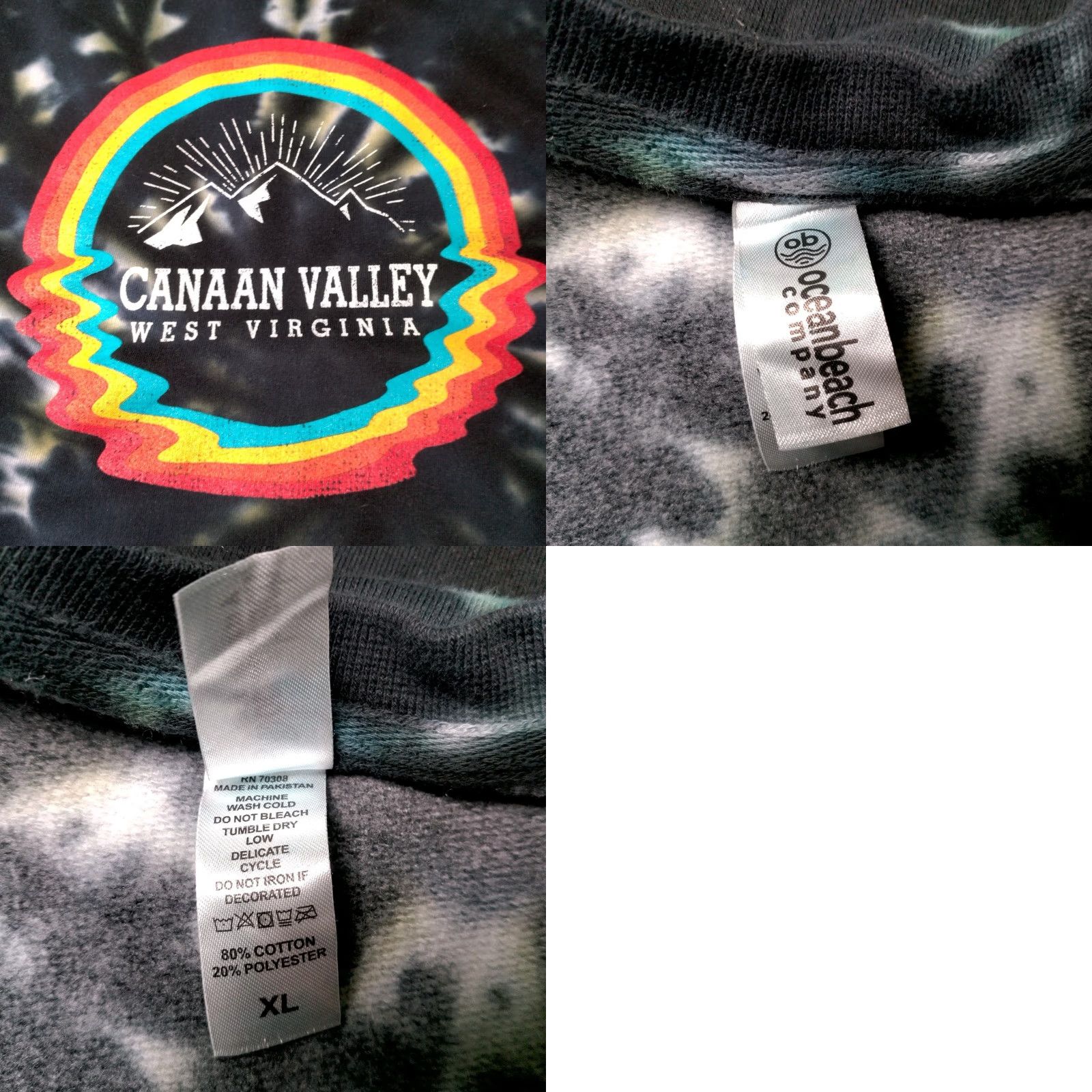 Rainbow VINTAGE Ocean Beach Company Tie Dye Sweatshirt XL Black Pullover Graphic Nature Rainbow Canaan Valley WV Mens Size US XL / EU 56 / 4 - 8 Thumbnail