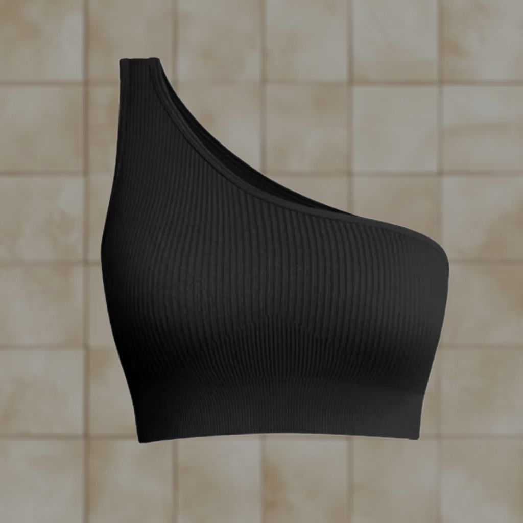Vintage OQQ Ribbed One Shoulder Tank Top Medium Black Gym Workout Sculpting Yoga Pilates Women Size M / US 6-8 / IT 42-44 - 1 Thumbnail