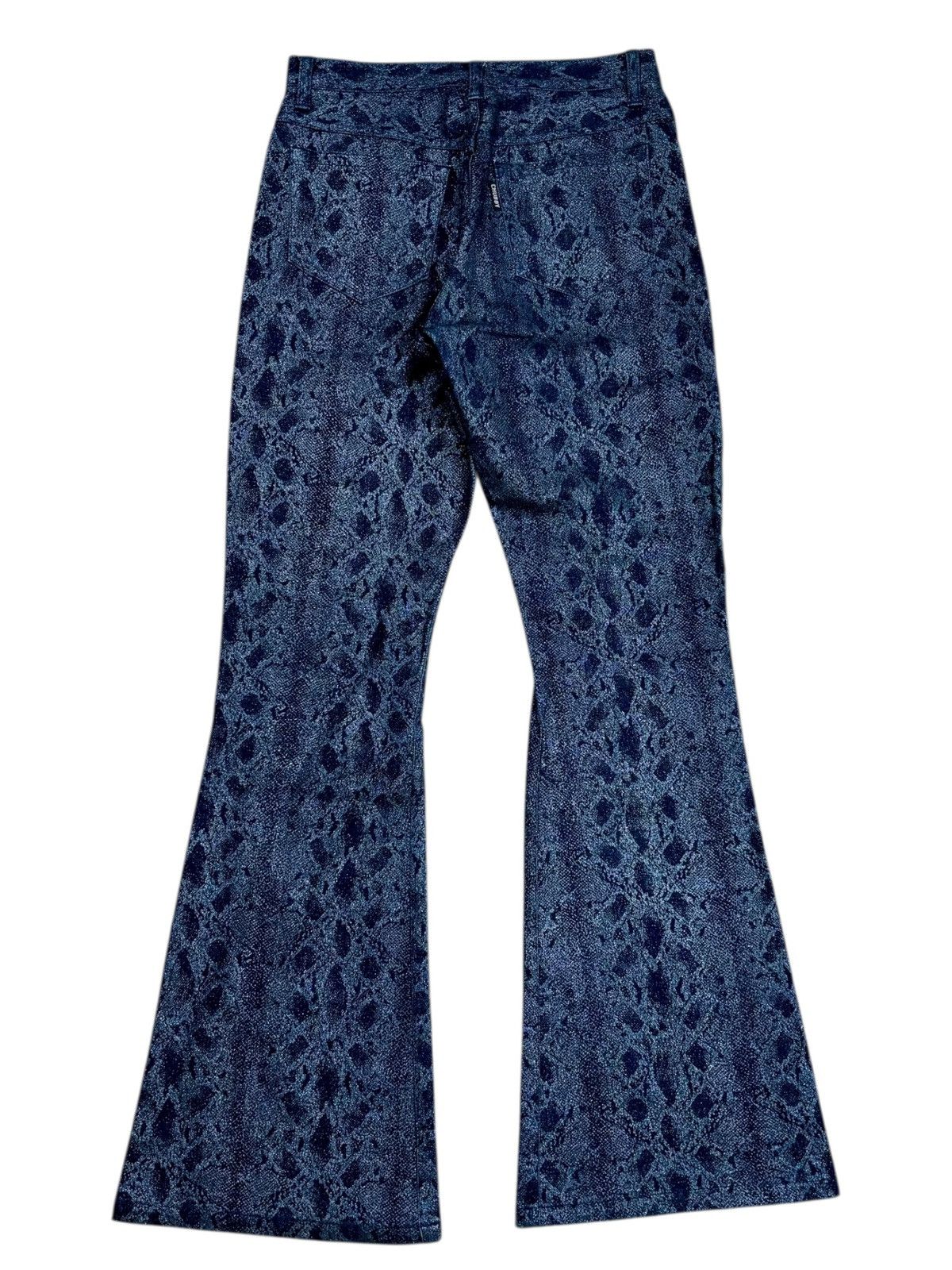 Yasuyuki Ishii 2000s Chubby Gang - Glittered Snake Skin Denim Flared Pants Size US 29 - 2 Thumbnail