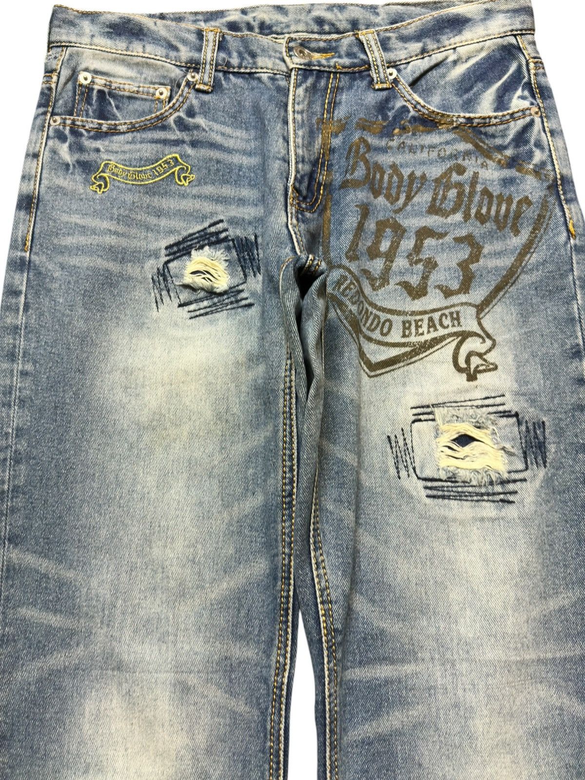 Body Glove Vintage Body Glove Flare Artwork Distressed Denim Size US 31 - 2 Thumbnail
