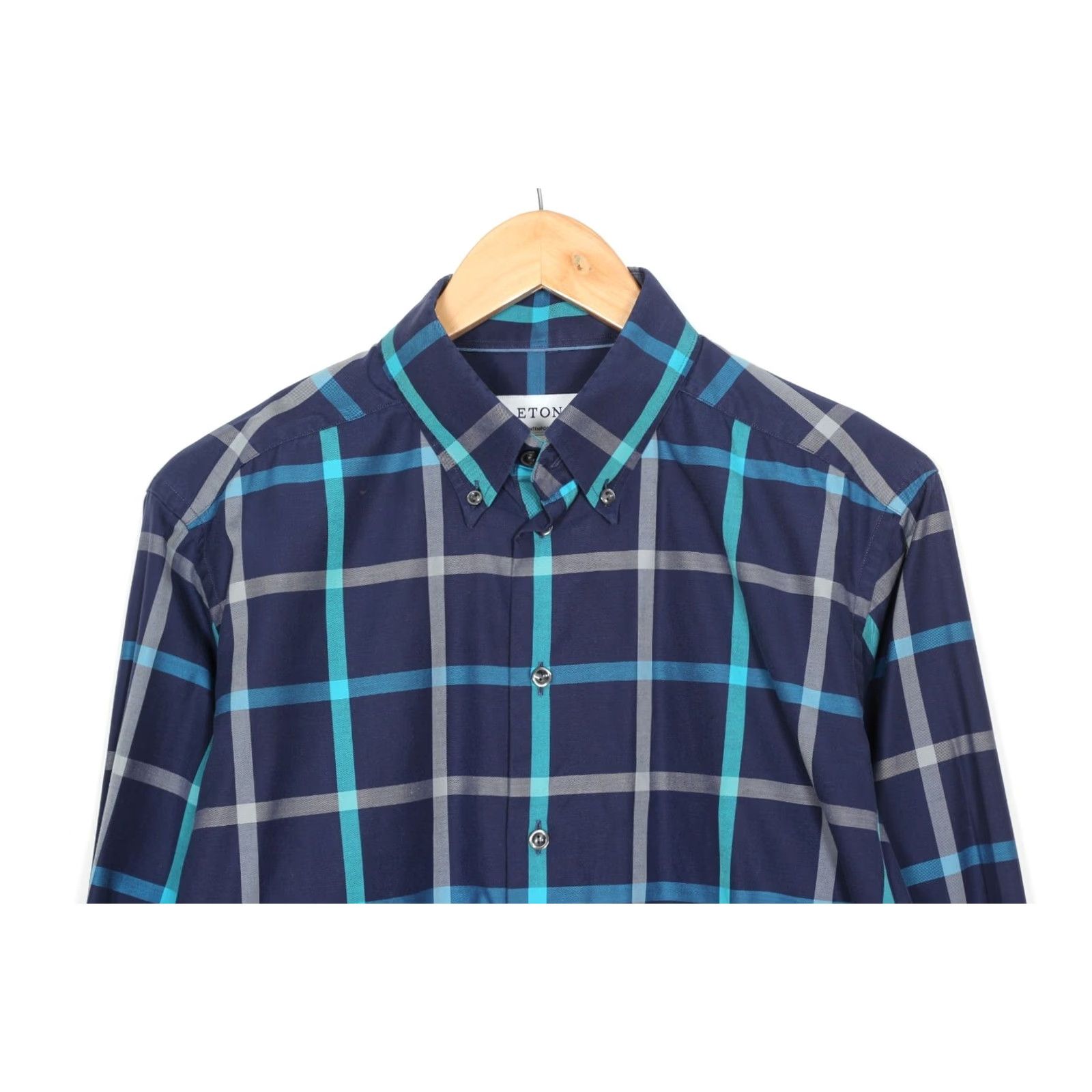 Eton ETON Shirt Men L Blue Check Long Sleeve Signature Twill Casual Formal Button-Up Regular Fit Size US L / EU 52-54 / 3 - 2 Thumbnail