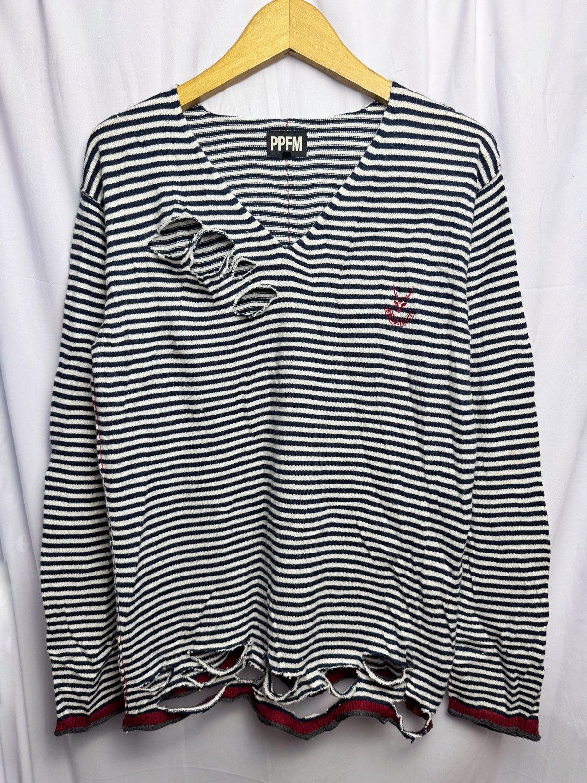 Hysteric Glamour × Japanese Brand × PPFM PPFM Distressed Stripe Long Sleeve Knit Size US M / EU 48-50 / 2 - 1 Thumbnail