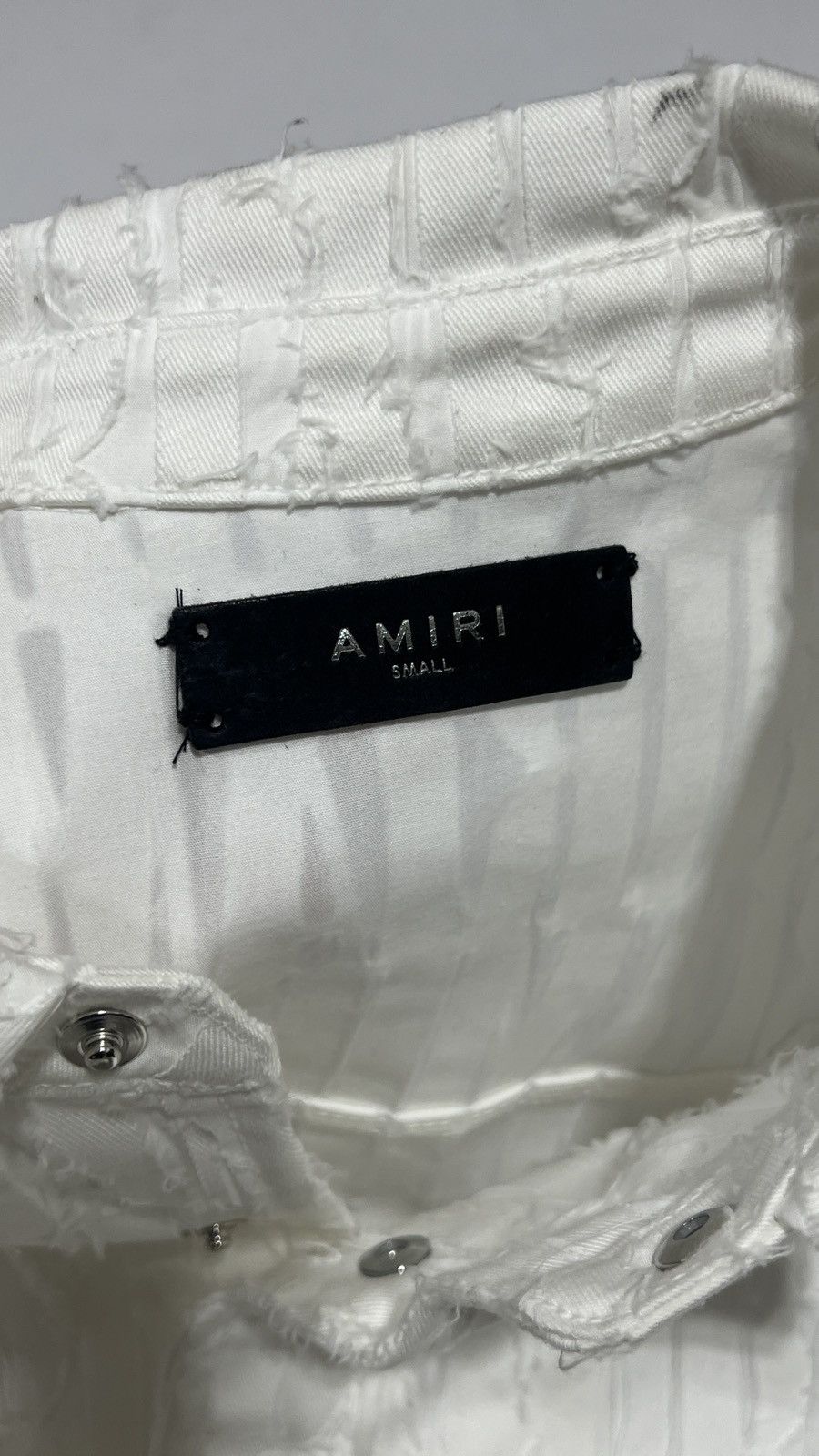 Amiri Amiri Logo Frayed White Button Up Size US S / EU 44-46 / 1 - 6 Thumbnail