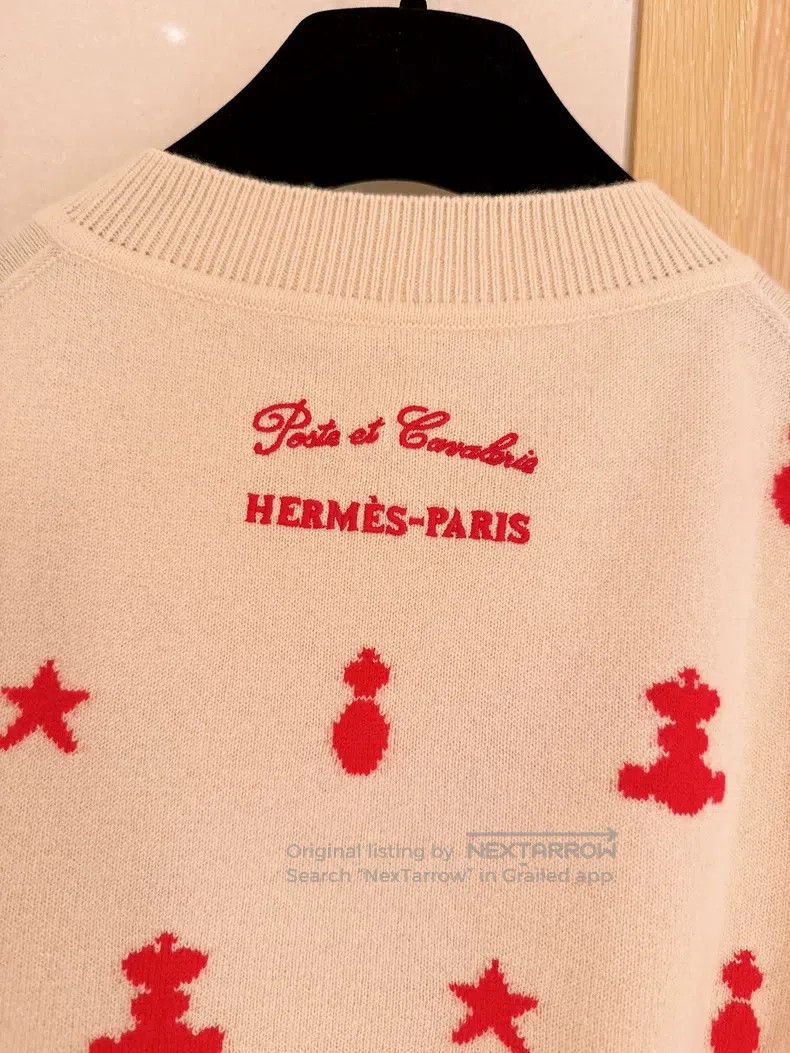 Hermes Hermes White and Red Embroidery Cashmere Sweater 40 Size F Size XS / US 0-2 / IT 36-38 - 7 Thumbnail