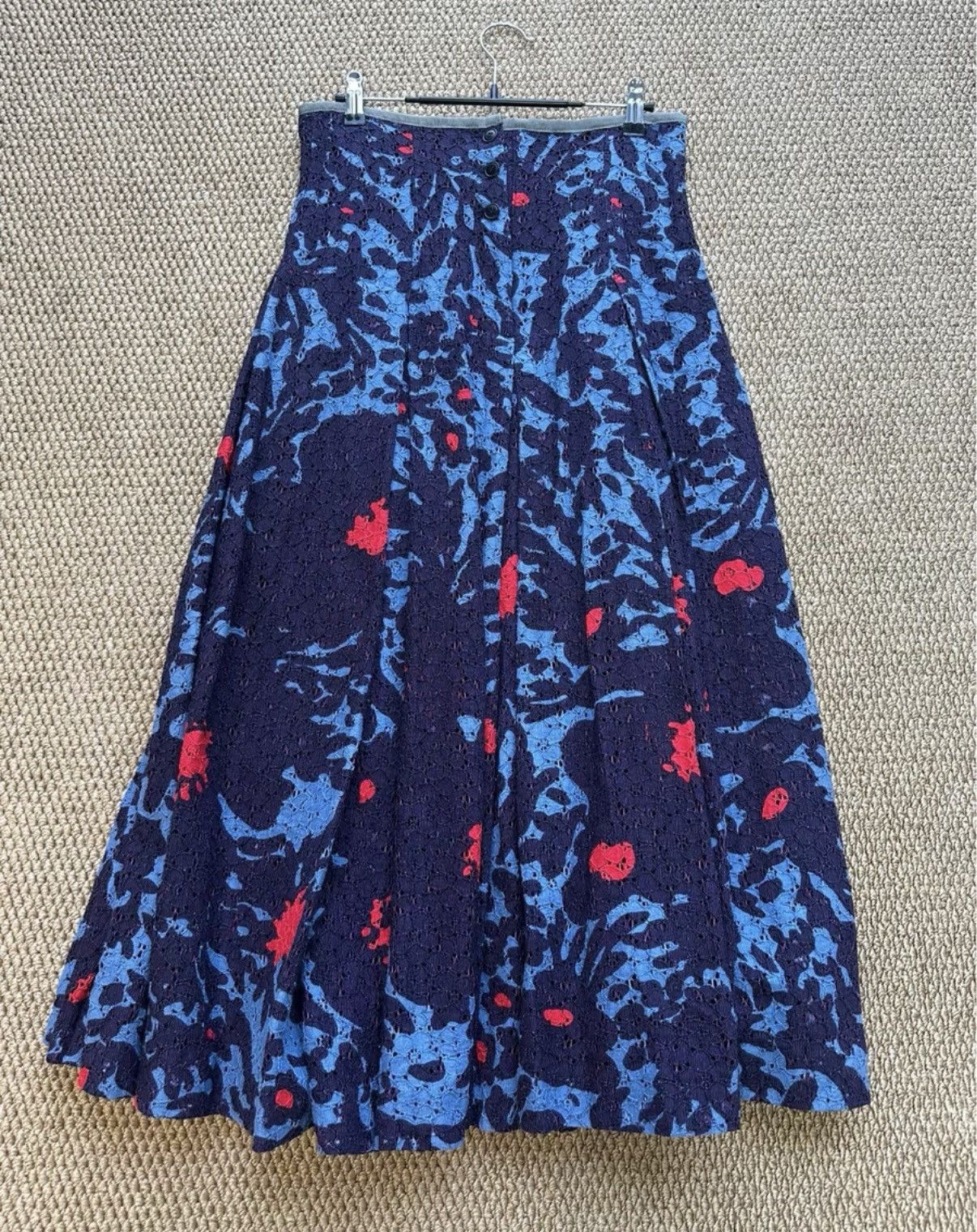 Comme des Garcons COMME des GARÇONS Style Navy Blue Lace Print Midi Skirt K23 Size 25" / US 0 / IT 36 - 1 Thumbnail