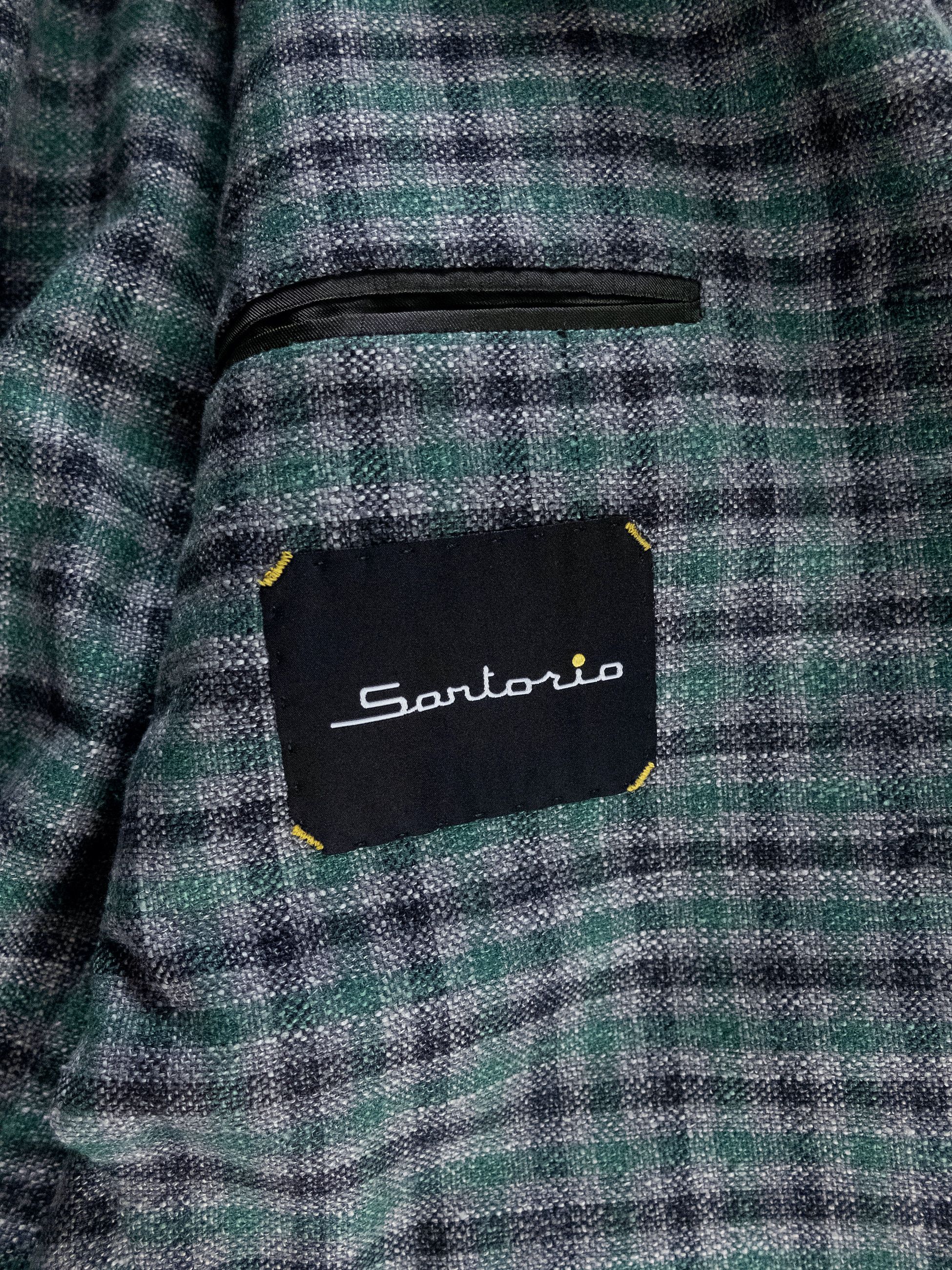 SARTORIO SARTORIO Napoli Kiton green gray plaid wool silk sportcoat Size 40R - 7 Thumbnail