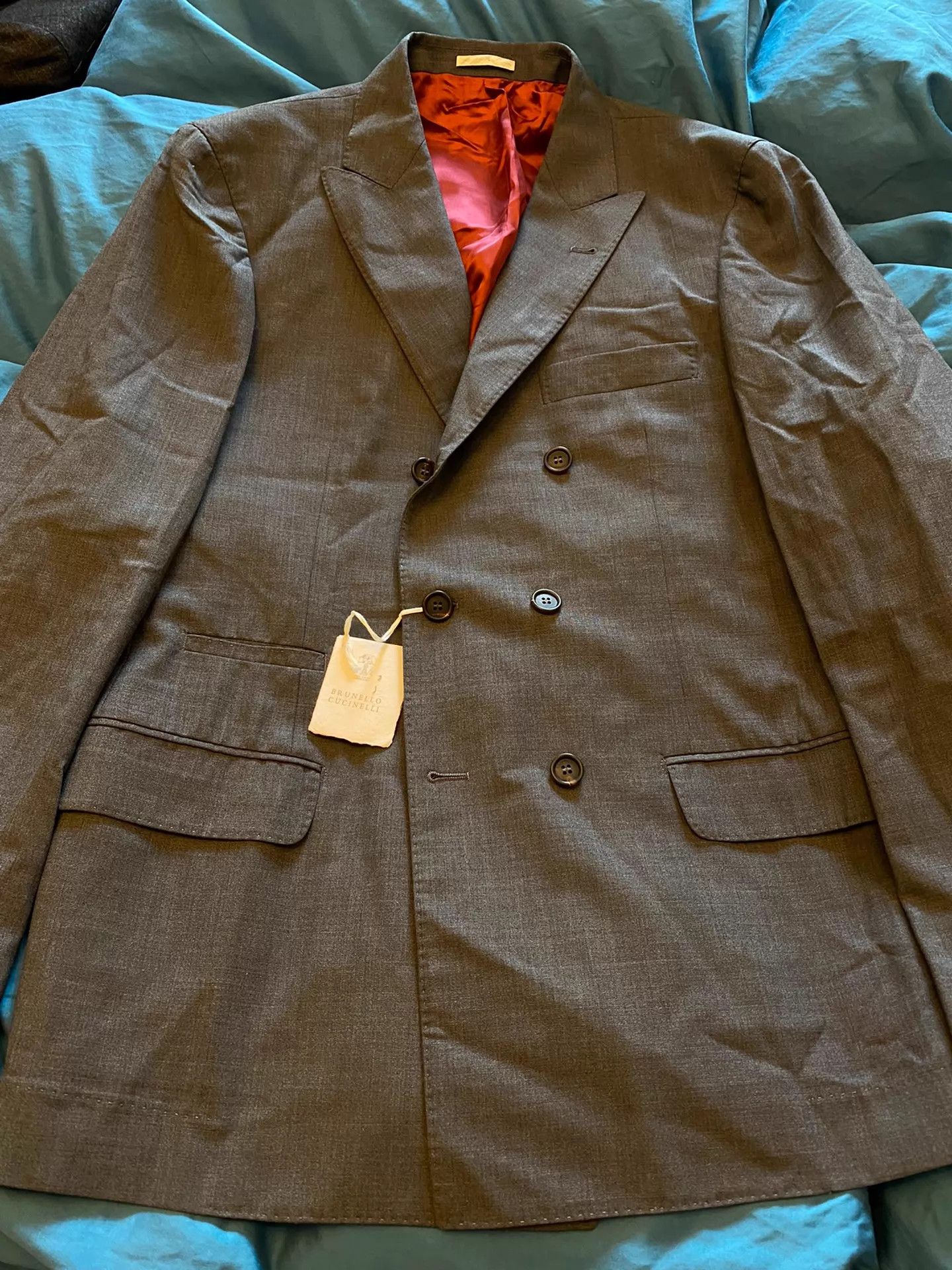 Brunello Cucinelli BRUNELLO CUCINELLI Double-Breasted Gray Wool Blazer Size 50 Size 50R - 3 Thumbnail