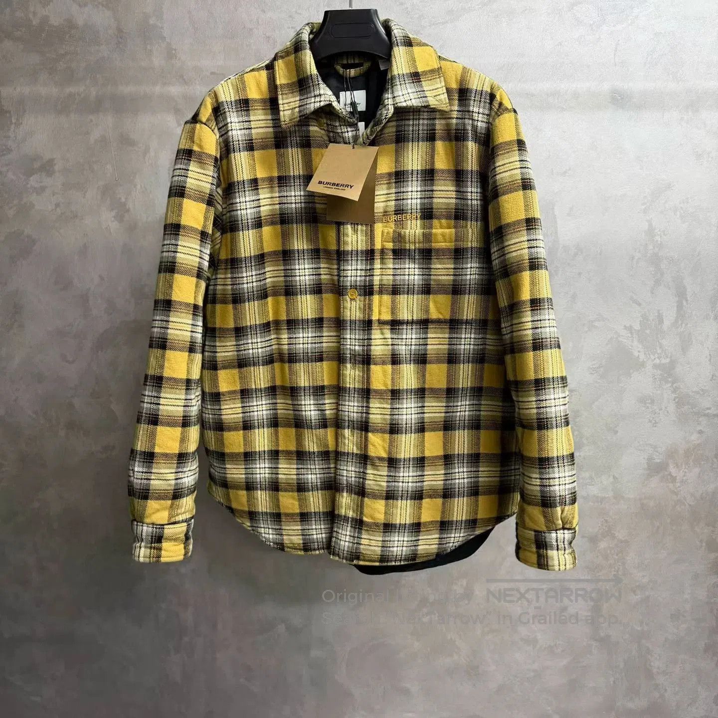 burberry yellow plaid logo embroidered shirt.