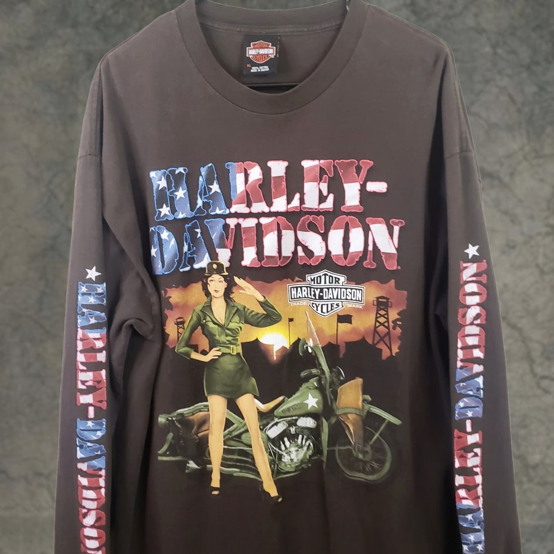 Harley Davidson Harley-Davidson Shirt Mens XL Brown Patriotic USA Graphic Print Double-Sided Crew Neck Short Sleeve T-Shirt Size US XL / EU 56 / 4 - 1 Thumbnail