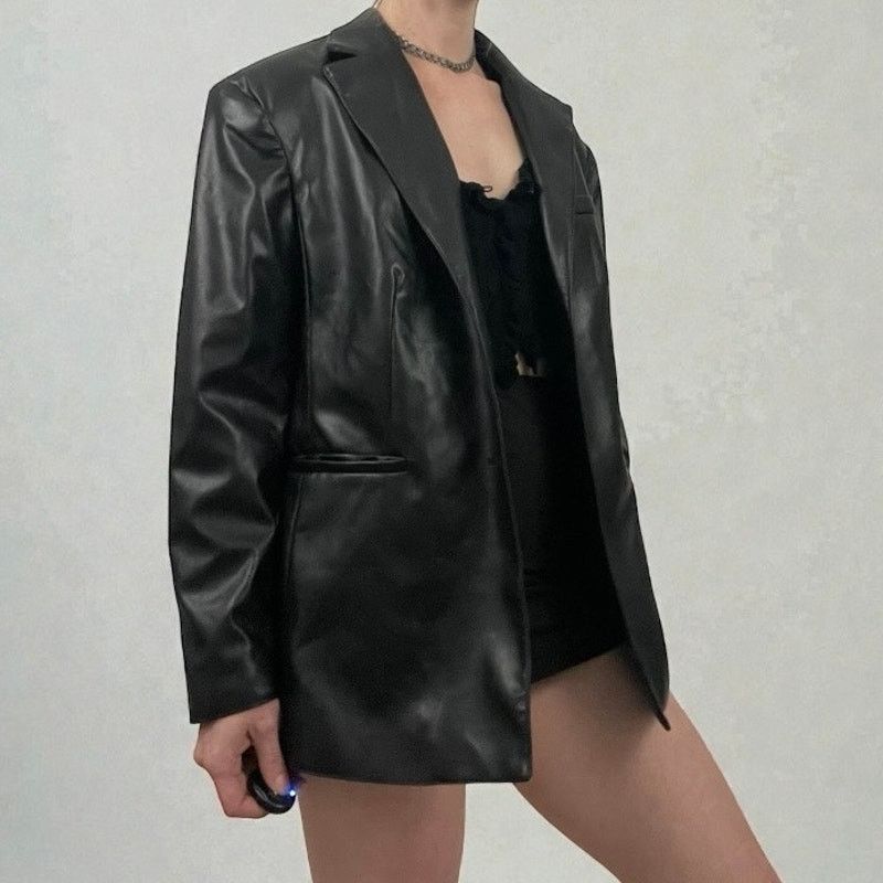H&M Divided by H&M Black Faux Leather Button Down Jacket Size S / US 4 / IT 40 - 4 Thumbnail