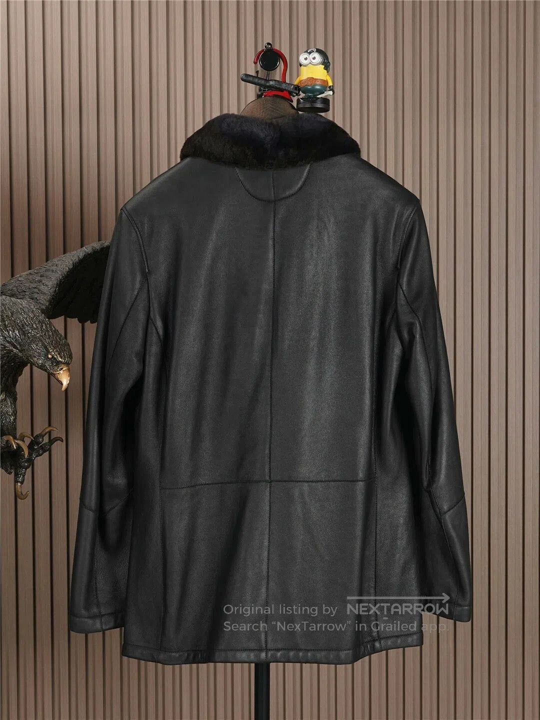 Kiton Black Shearling Leather Coat with Fur Collar. Size US M / EU 48-50 / 2 - 3 Thumbnail