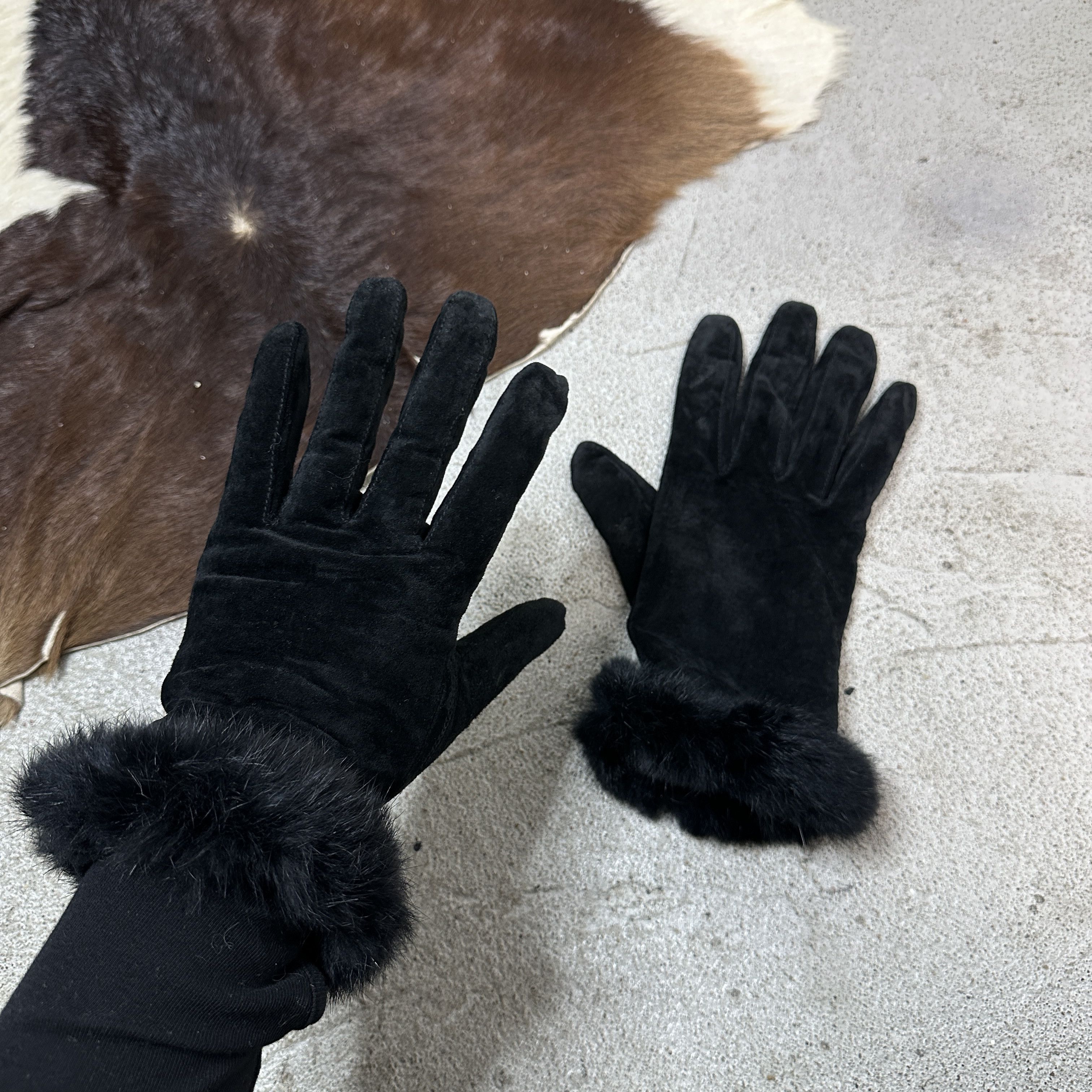 Vintage Leather Gloves with Fur Vintage Size ONE SIZE - 6 Thumbnail