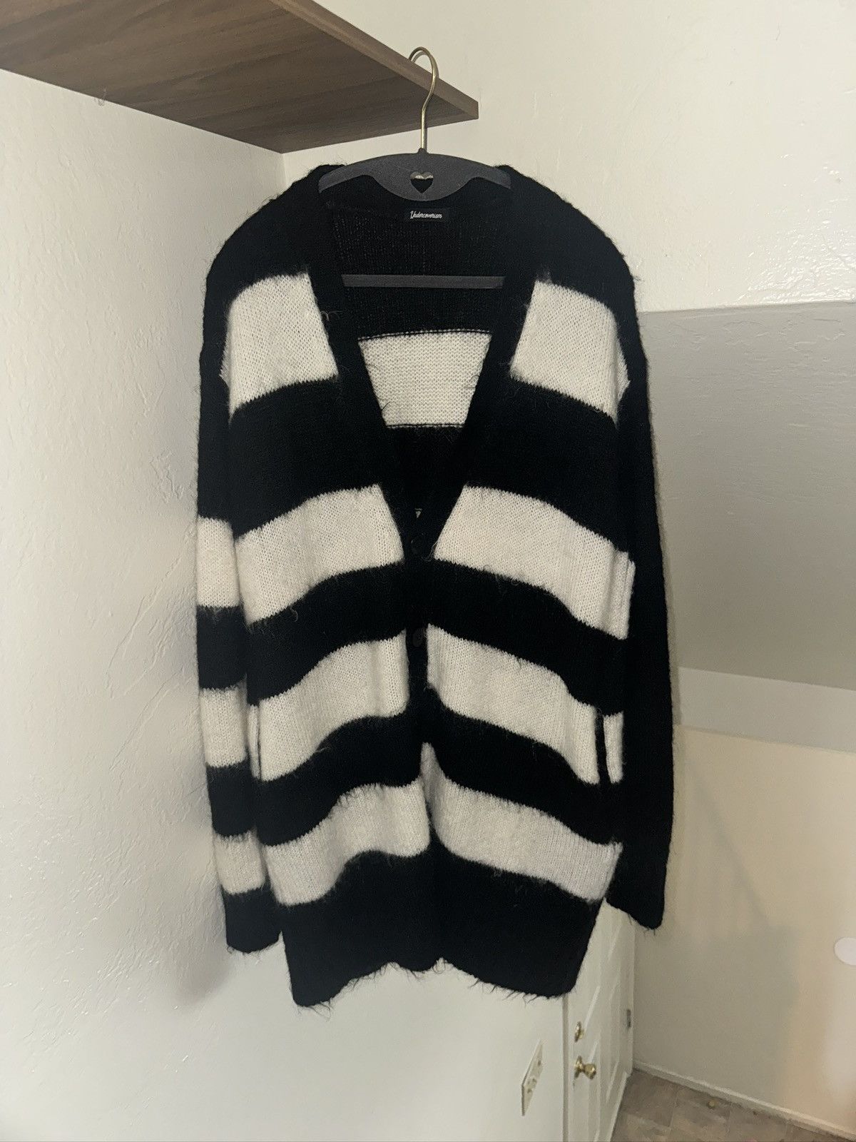 Undercover UNDERCOVER BLACK N WHITE STRIPED MOHAIR CARDIGAN Size US XL / EU 56 / 4 - 1 Thumbnail