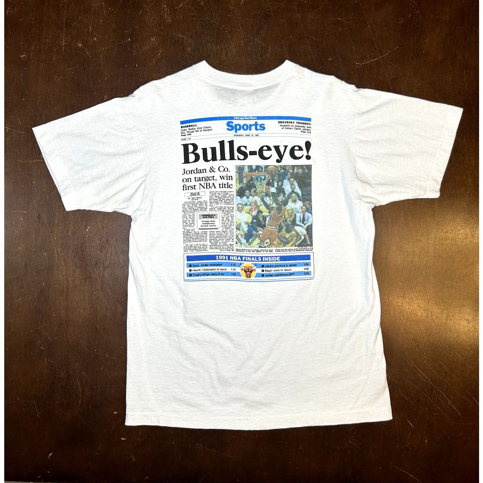 NBA 1991 NBA Chicago Bulls Michael Jordan Newspaper Print Shirt Size US L / EU 52-54 / 3 - 14 Thumbnail