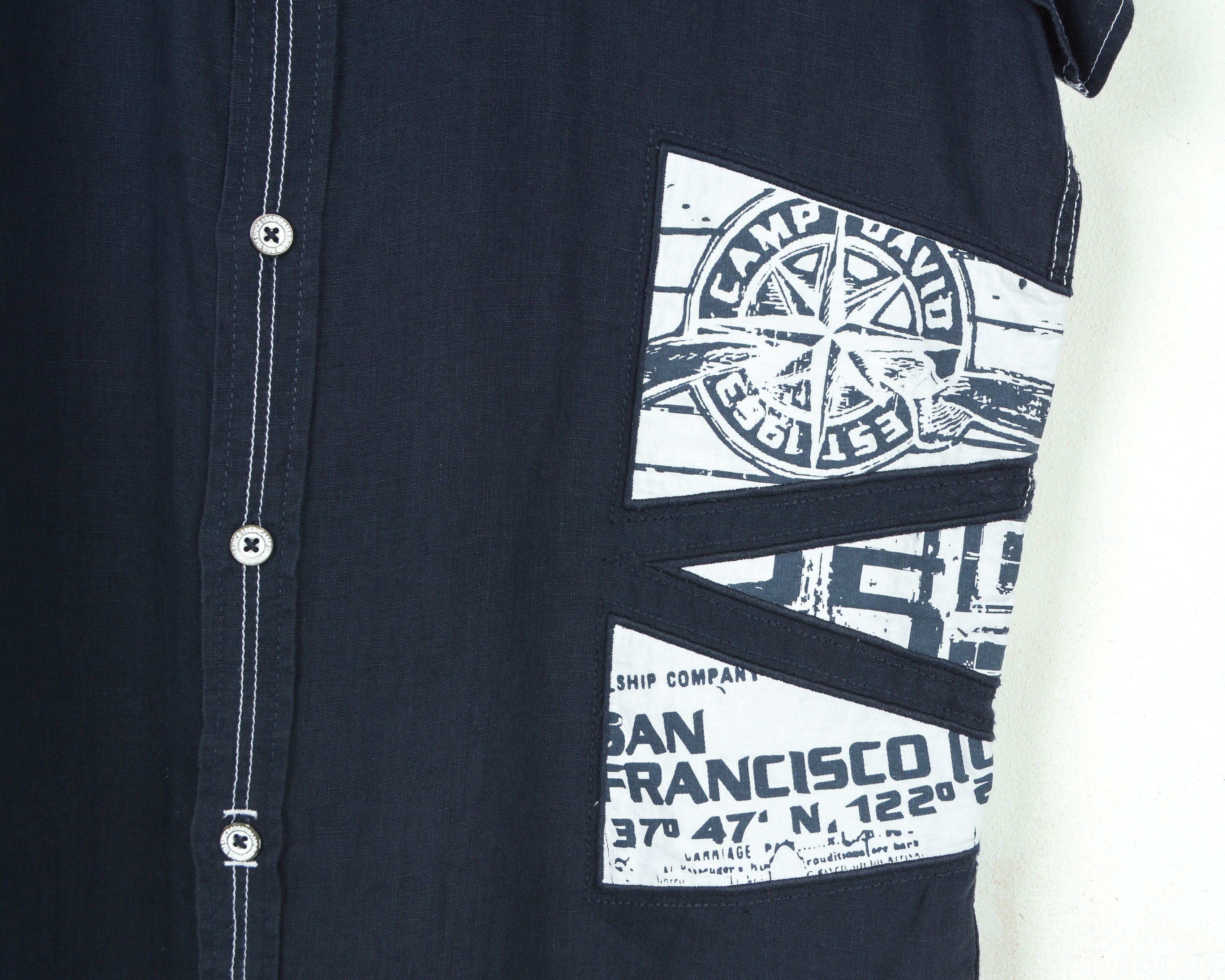 Camp David Linen Shirt M Muscule Fit ShortSleeve Casual Embroidery Flax Size US M / EU 48-50 / 2 - 7 Thumbnail