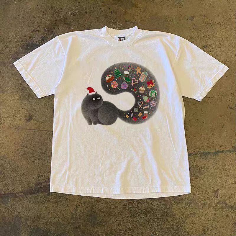 Vintage Washed vintage Christmas kitten print cotton t-shirt Size US M / EU 48-50 / 2 - 1 Thumbnail