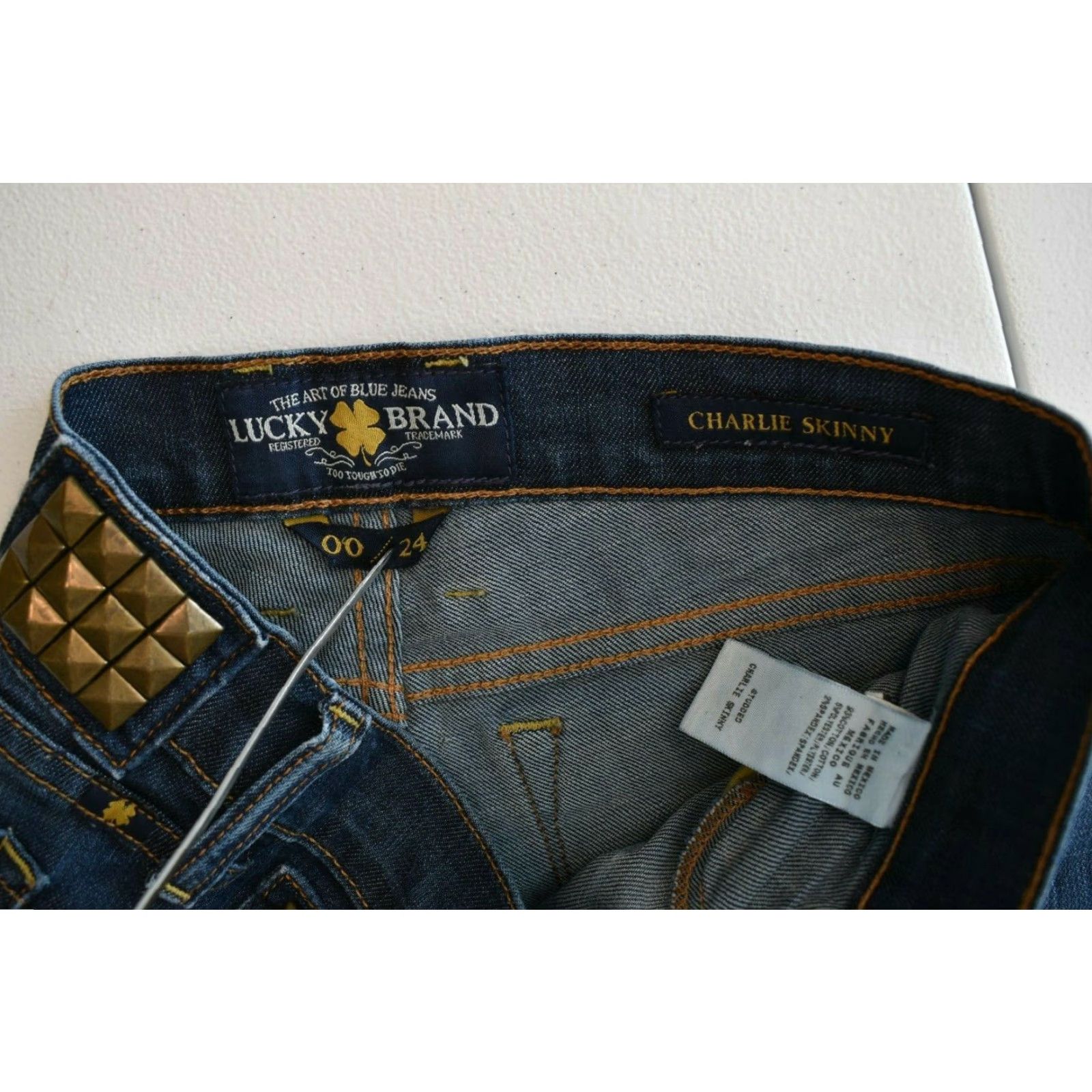 Lucky Brand Lucky Brand Charlie Skinny Jeans Womens 28x33 Slim Denim Blue Studded Distressed 00/24 Size 28" / US 6 / IT 42 - 7 Thumbnail