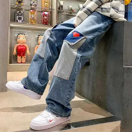 Other Men Jeans Patchwork Multi-Pocket Couple Denim Pants Size US 29 - 1 Thumbnail