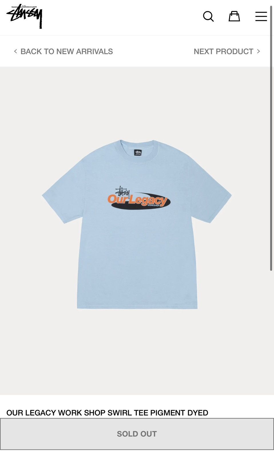 【STUSSYx Our Legacy】Work Shop Swirl Pigment Dyed T-Shirt OL Work Shop Swirl Tee Pigment Dyed – Baby Blue | Tees | Stüssy