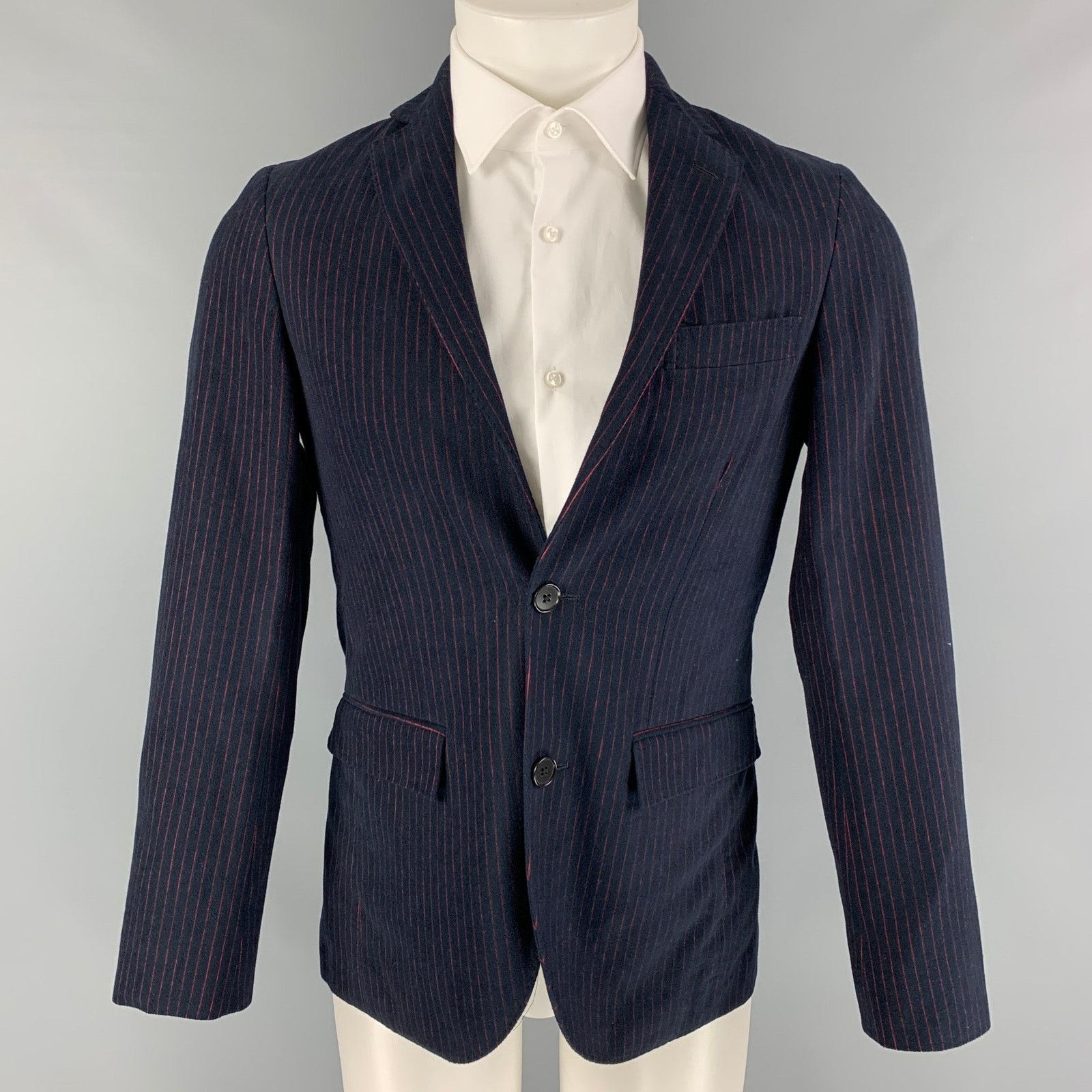 Brooks Brothers BROOKS BROTHERS Size 36 Navy Red Pinstripe Cotton Sport Coat Size 36R - 1 Thumbnail