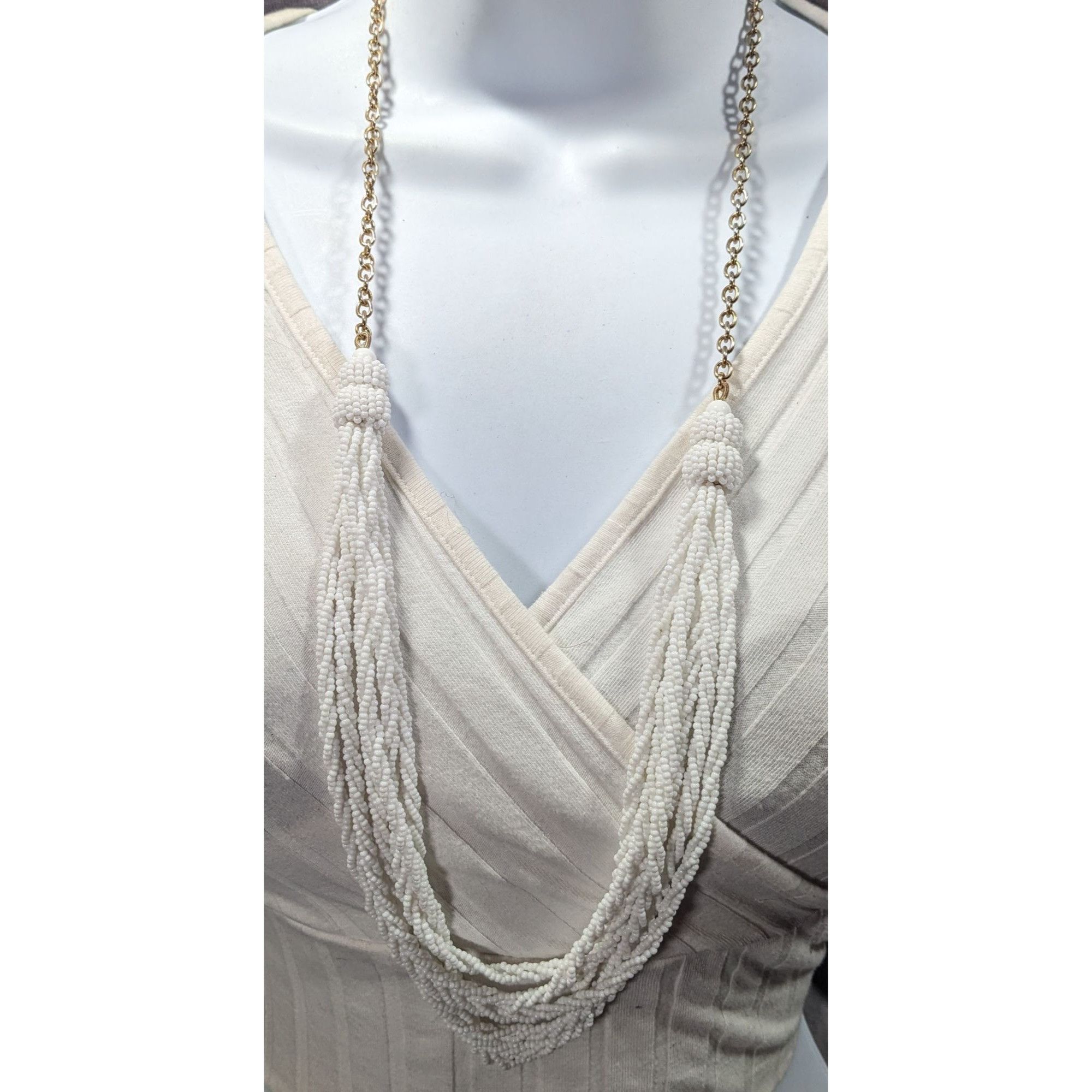 Talbots Talbots Preppy White Glass Bead Twisted Strand Necklace Size ONE SIZE - 1 Thumbnail