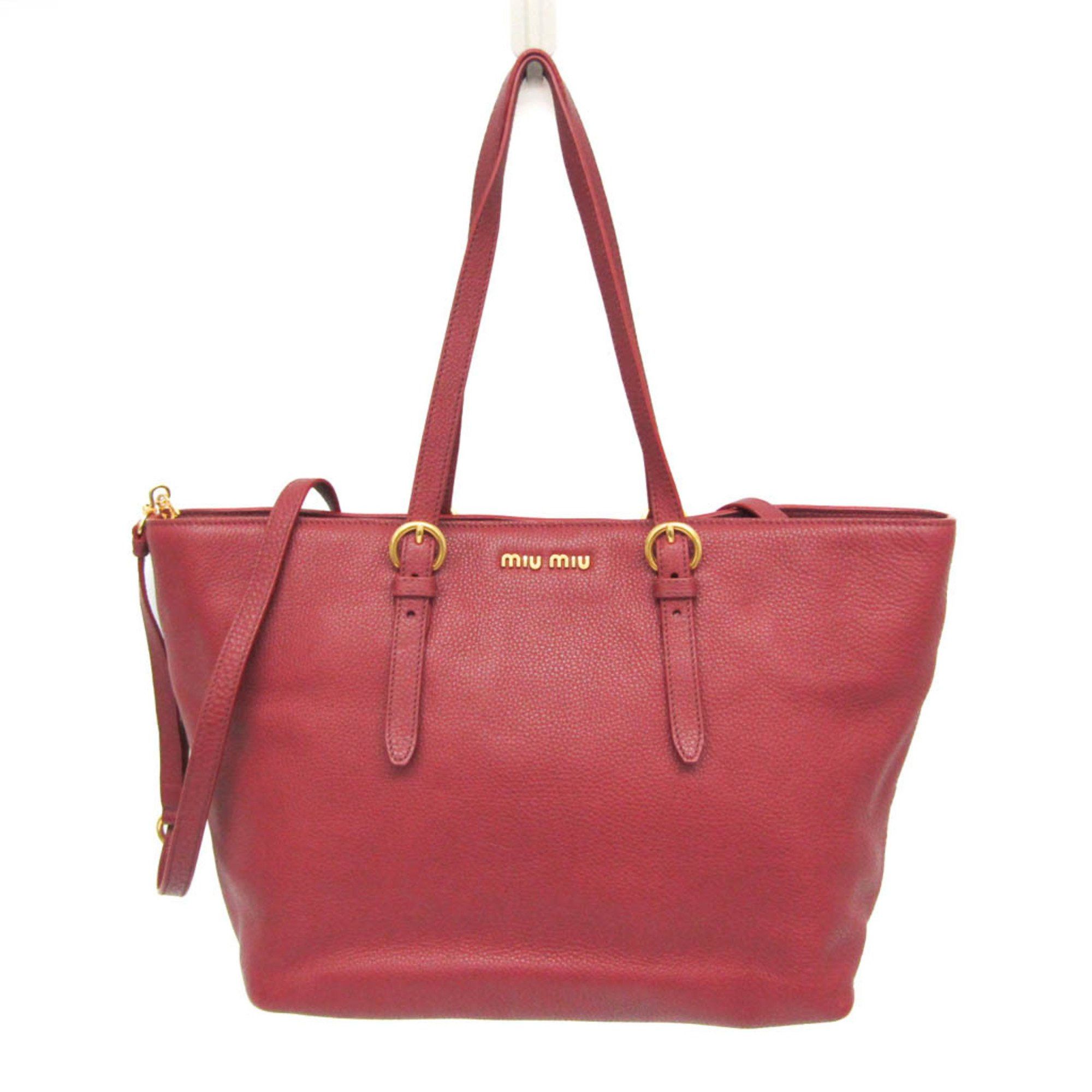 Miu Miu Miu Miu RR1905 Women's Leather Shoulder Bag,Tote Bag Dark Red Size ONE SIZE - 1 Thumbnail