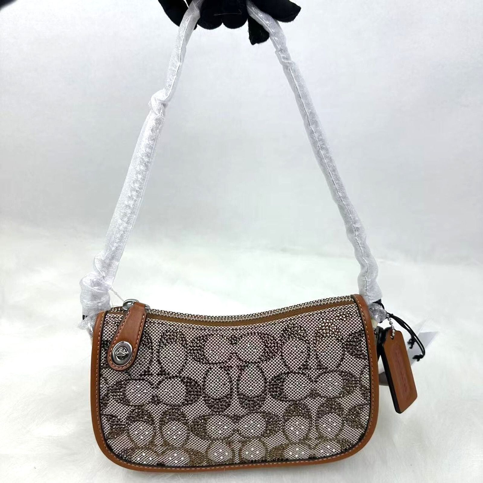 Coach Swinger 20 Crystal Bag In Sig Jacquard Burnished Amber