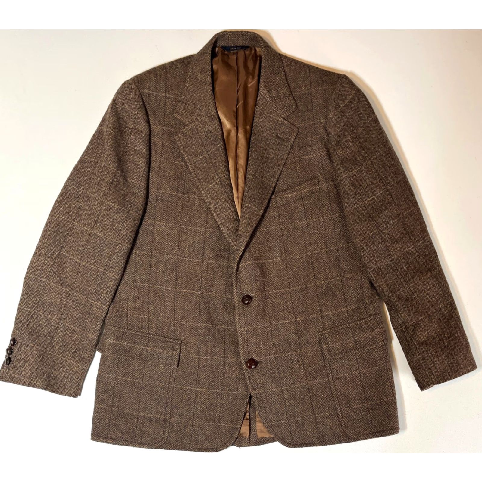 Brooks Brothers Brooks Brothers Blazer Jacket Wool Windowpane Brown 45R Mens Tweed Made in Italy Regular Fit Jacket Capable of Dry Clean Only color: Brown Size 48R - 4 Thumbnail