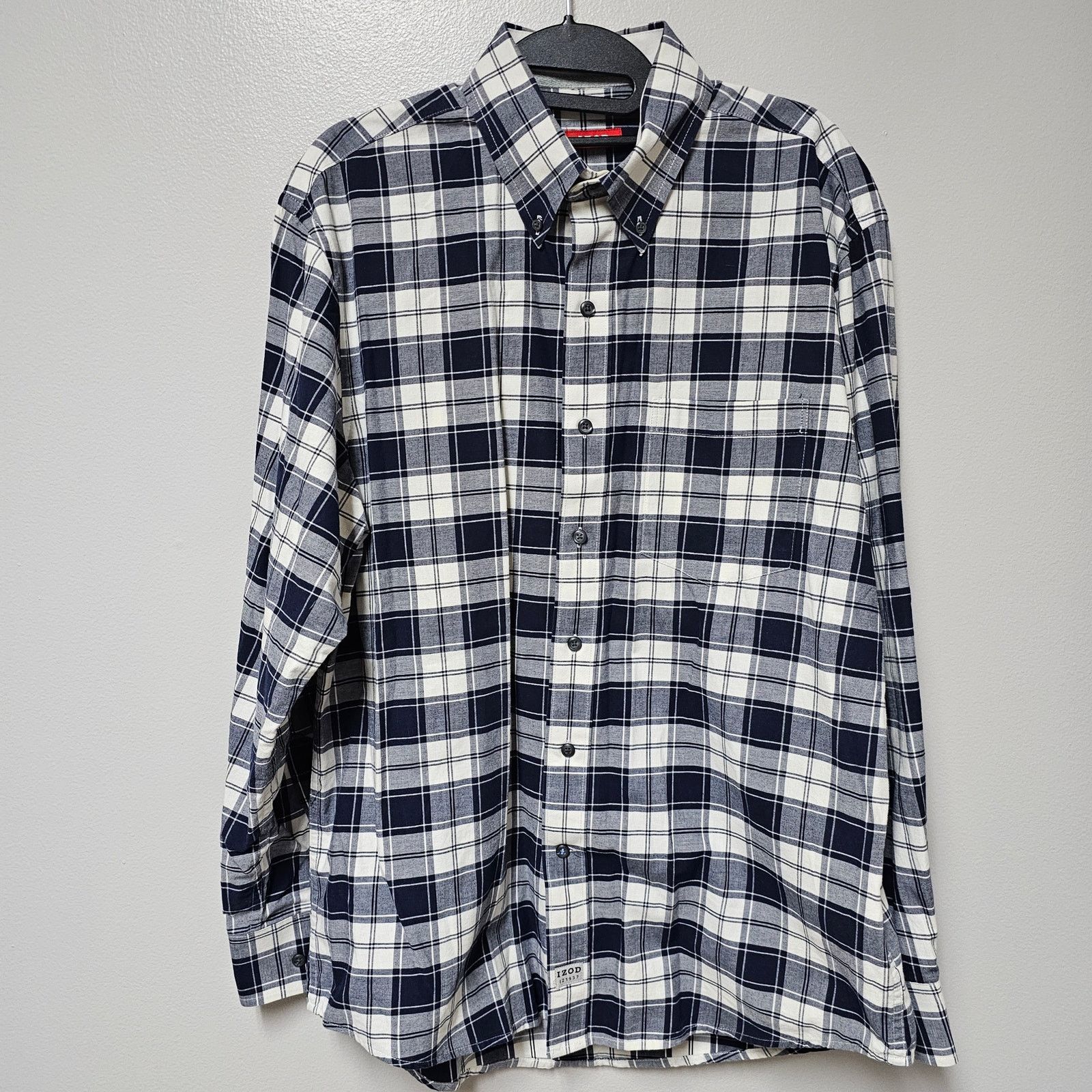 Izod Men's IZOD Blue White Plaid Long Sleeve Shirt Size Medium Size US M / EU 48-50 / 2 - 1 Thumbnail