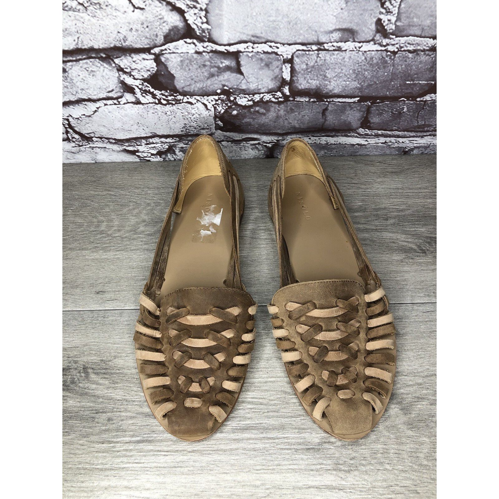 Nisolo NISOLO Tan Brown Huarache Leather Woven Flats Sandals Women Size US 10 / IT 40 - 12 Thumbnail