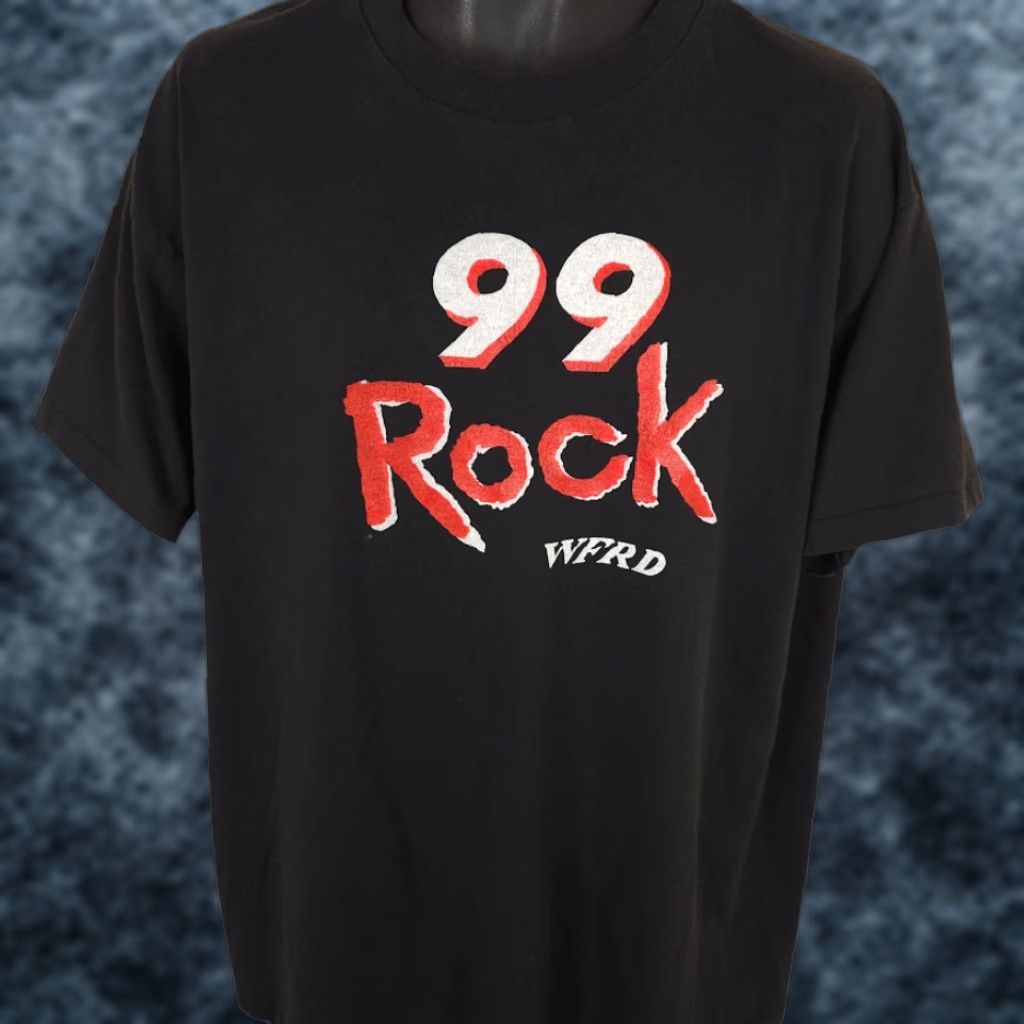 Hanes VINTAGE Hanes T-Shirt Mens XL Black 90s Rock WFRD Radio Station Cotton Blend Short Sleeve Crew Neck, Made In USA, Single Stitch Size US XL / EU 56 / 4 - 1 Thumbnail