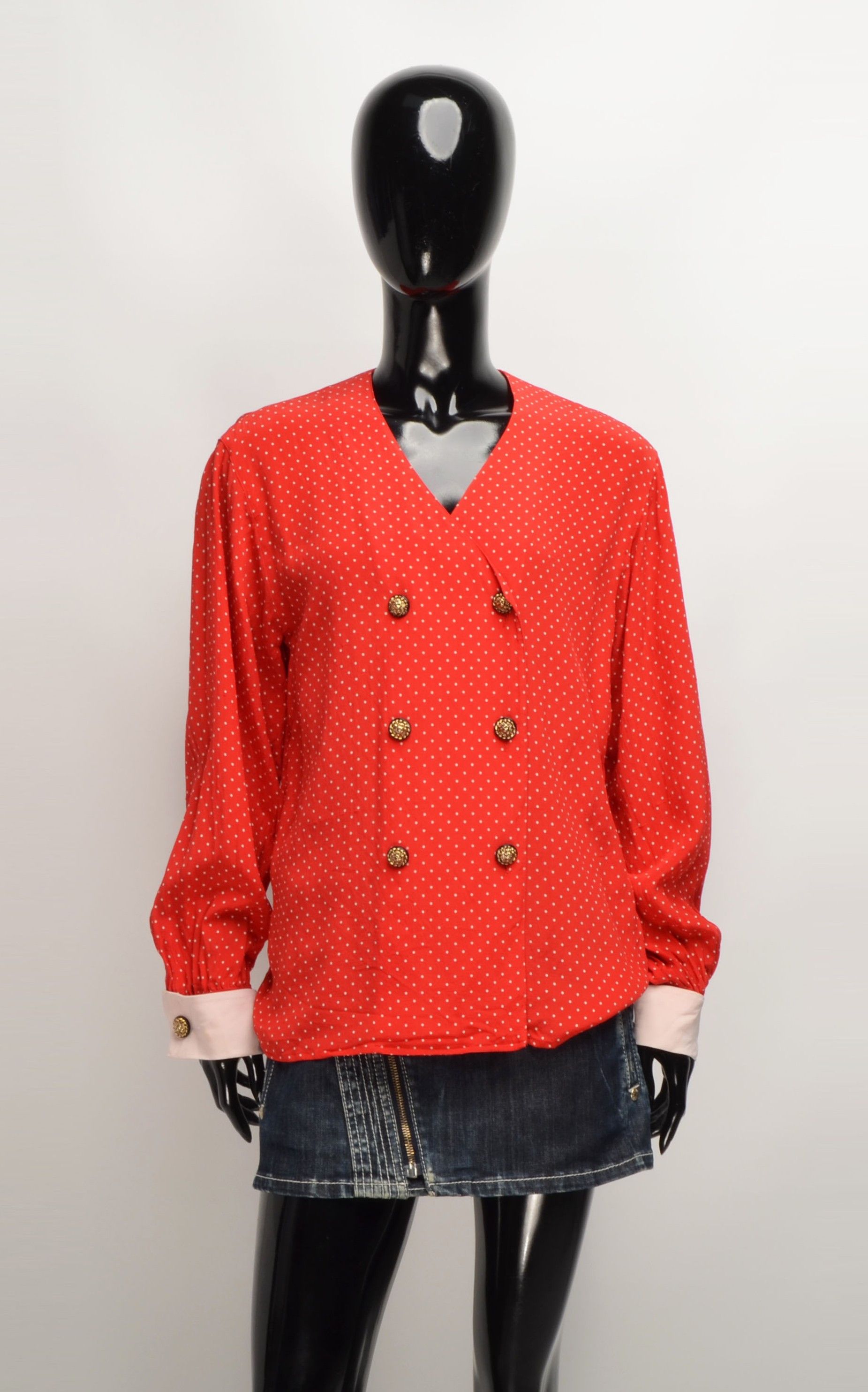 Akris Vintage Akris 80's Polka Dot Red Silk Lion Buttons Shirt Size M / US 6-8 / IT 42-44 - 1 Thumbnail