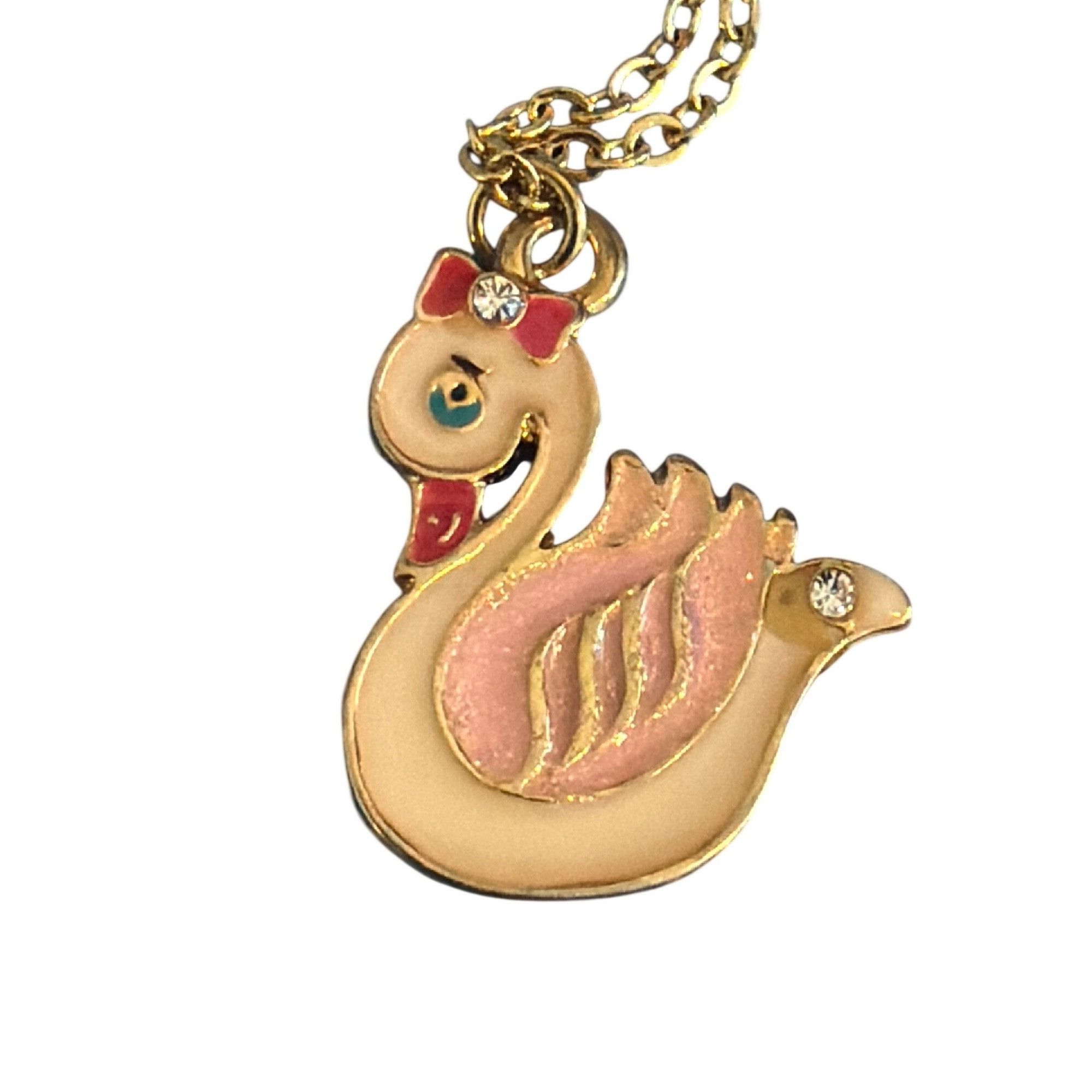 Other Lot of 3 Childrens Gold Tone Pendant Necklace Enamel Swan Di Size ONE SIZE - 2 Thumbnail