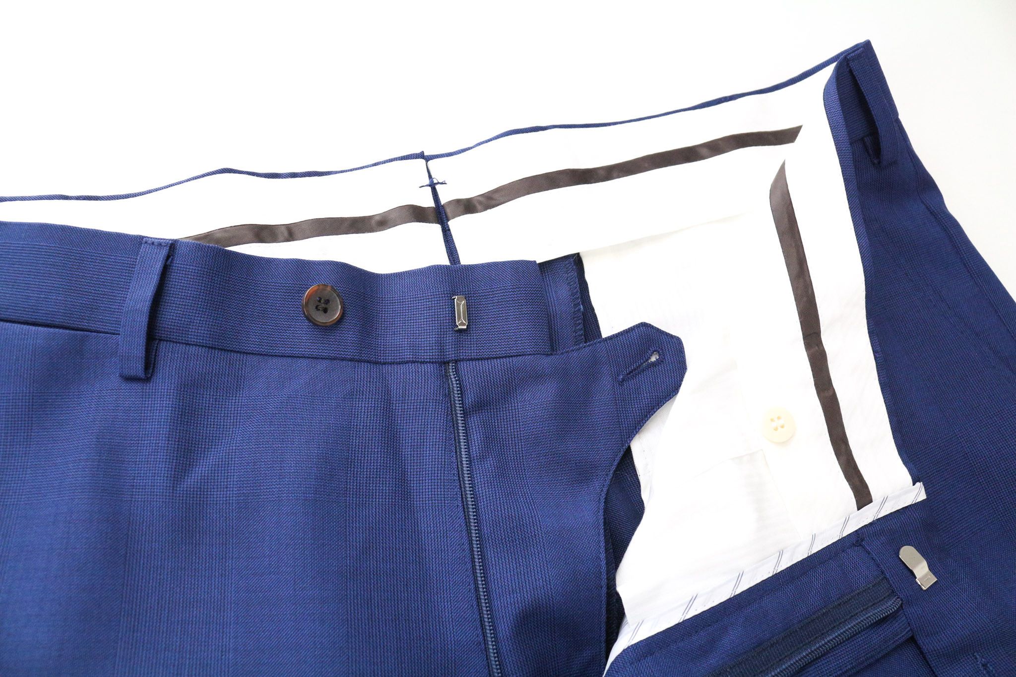 Suitsupply UK44L Mid Blue Slim Glen Check Wool Trousers 76020 Size 44L - 3 Thumbnail