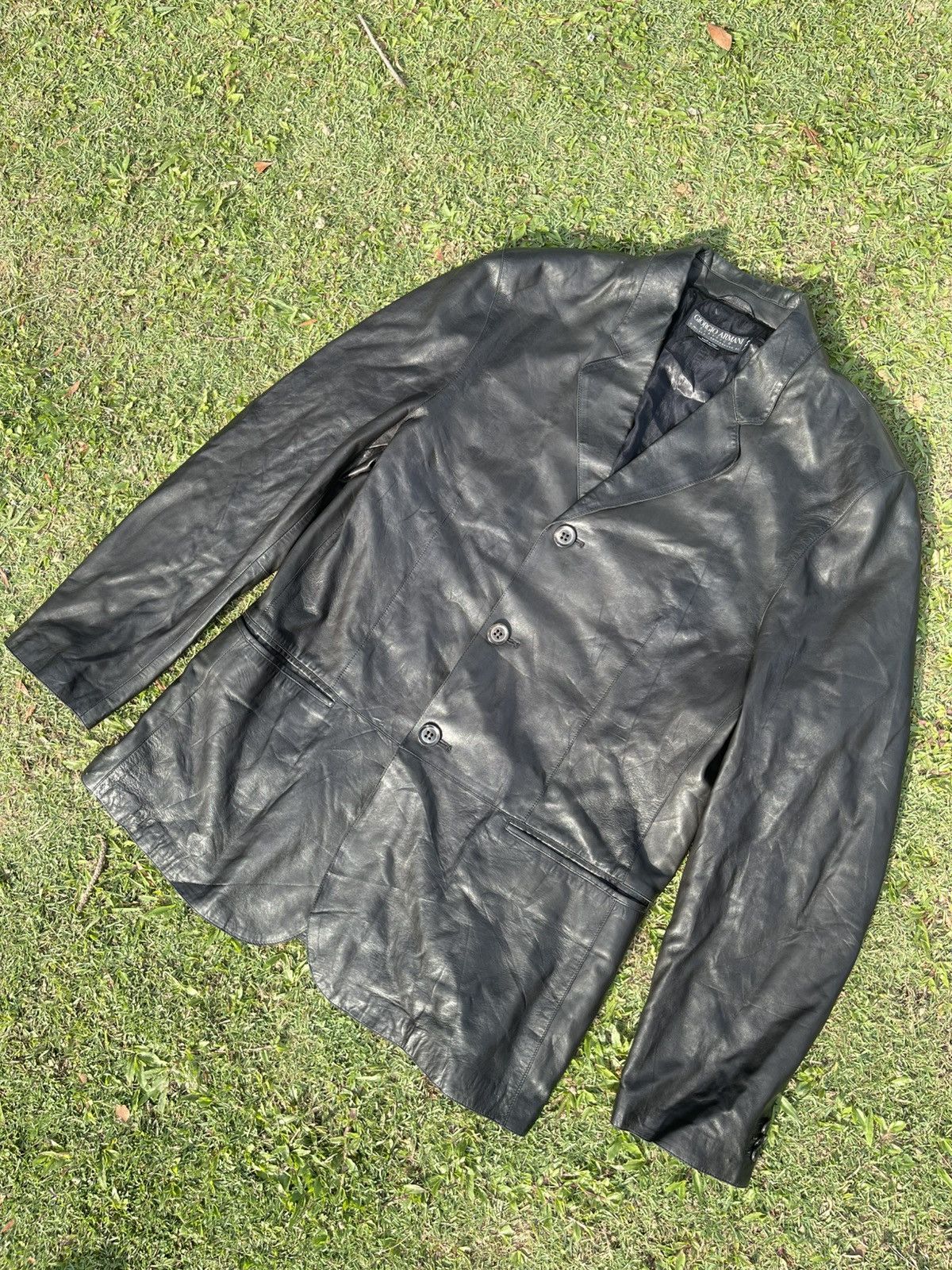 Giorgio Armani Vintage Giorgio Armani Leather Jacket Size US L / EU 52-54 / 3 - 2 Thumbnail