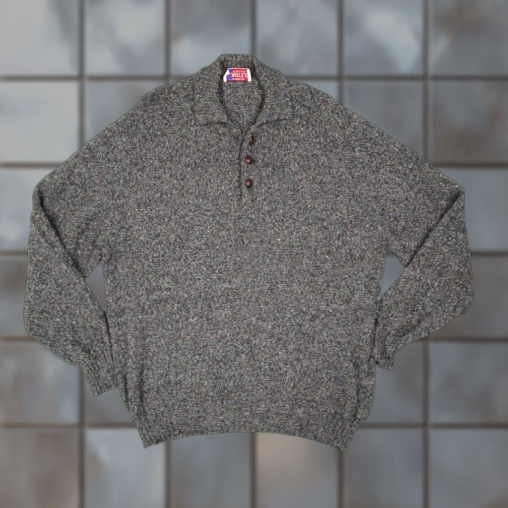 Vintage VINTAGE Castle of Ireland Wool Sweater XL Gray Chunky-Knit 1/4 Button Pullover Casual Mens Size US XL / EU 56 / 4 - 1 Thumbnail