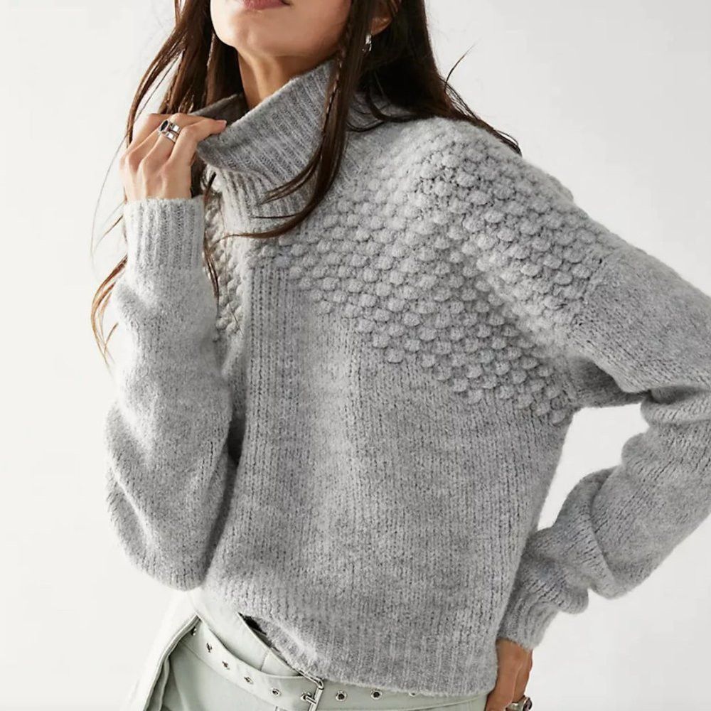 NWT New $128 Free People Bradley Turtleneck Light Grey Swea