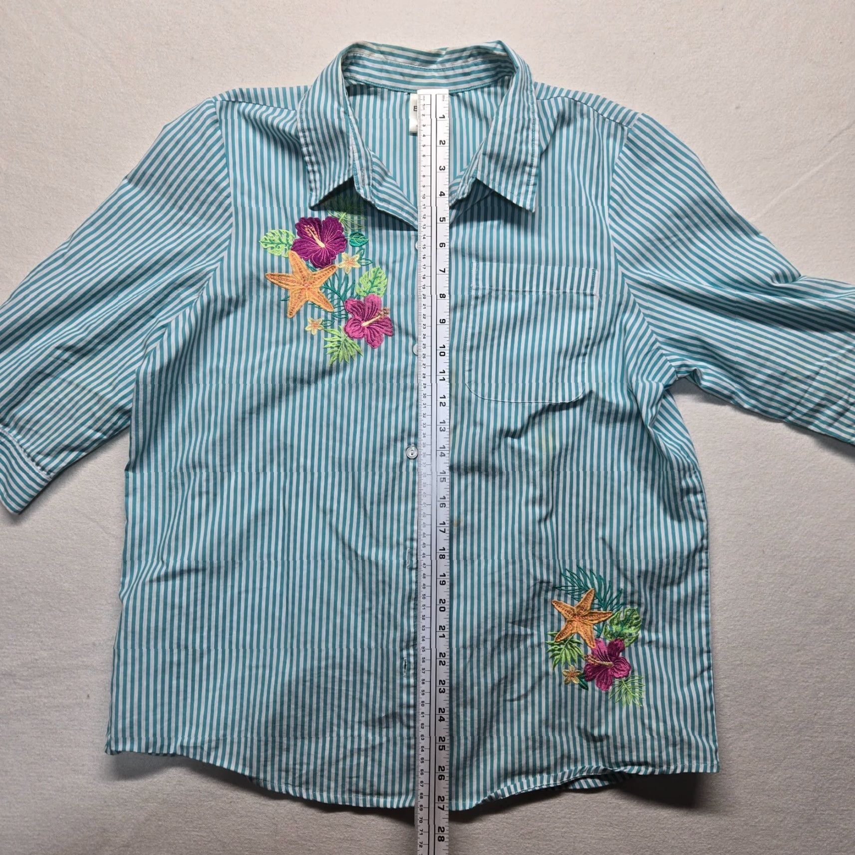 Blair VINTAGE Blair Floral Blue Striped Cotton Button-Up Shirt Women L Summer Spring Fall Embroidered Size L / US 10 / IT 46 - 7 Thumbnail