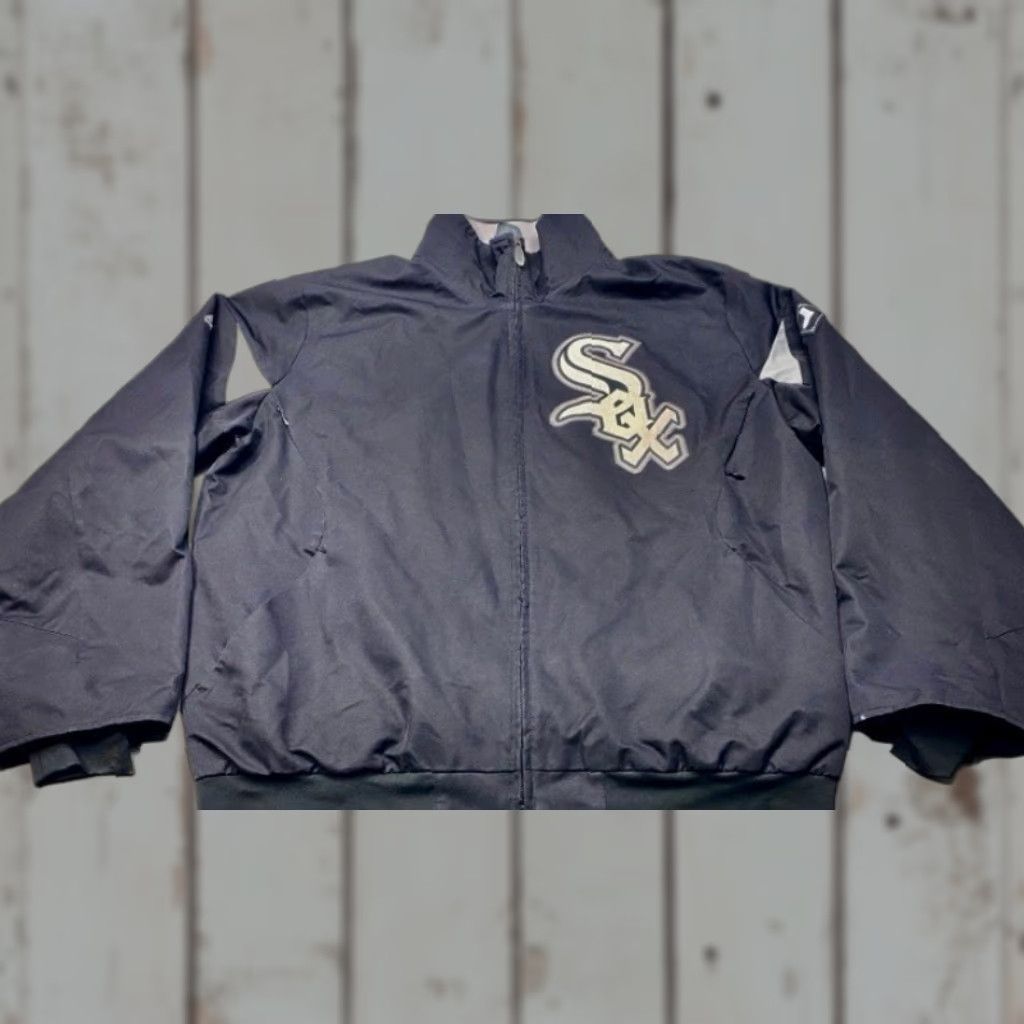 Majestic Chicago White Sox Full Zip Jacket Large MLB Black Therma Base Dugout Jacket
