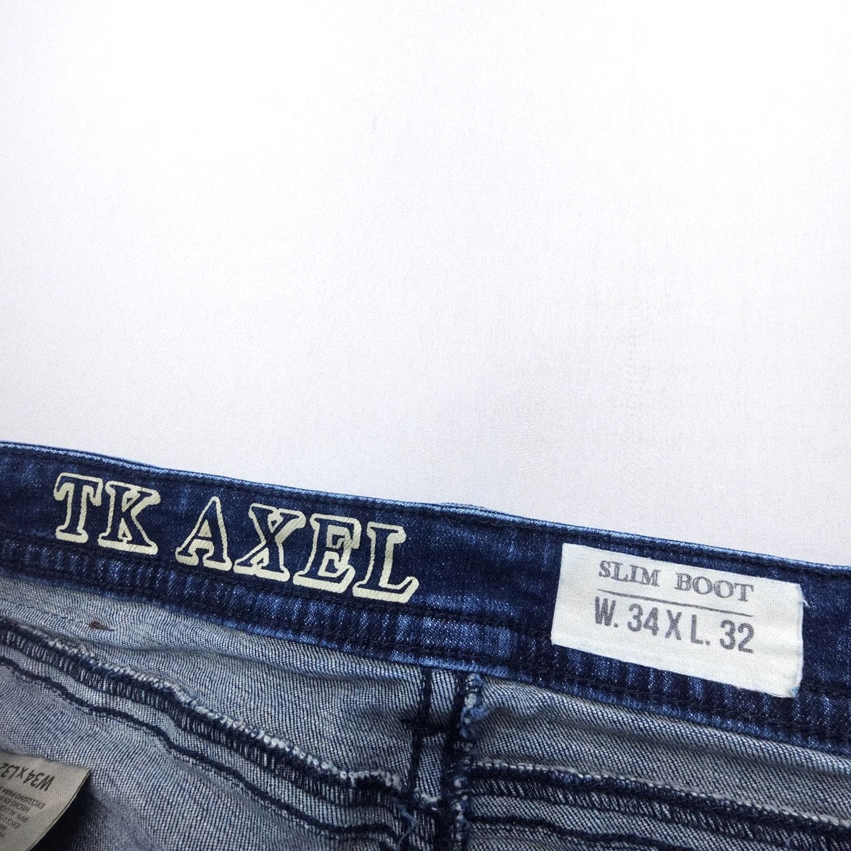 Vintage TK Axel Slim Boot Jeans Mens 34 x 30 Dark Wash Western Flex Denim 5-Pocket Logo Button Slim Bootcut Cotton Blend Blue Jeans Mens Size US 34 / EU 50 - 3 Thumbnail