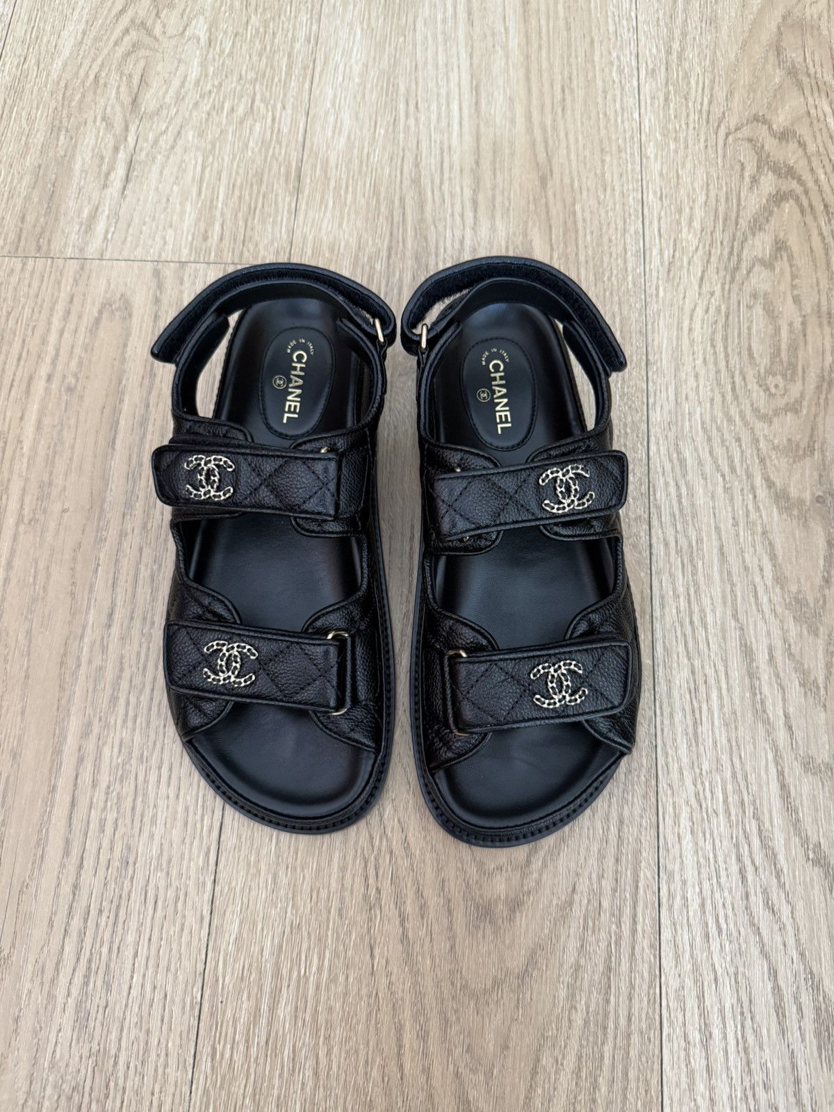 Chanel Chanel Black Caviar Logo Sandals Sz.37,5 Size US 7.5 / IT 37.5 - 1 Thumbnail