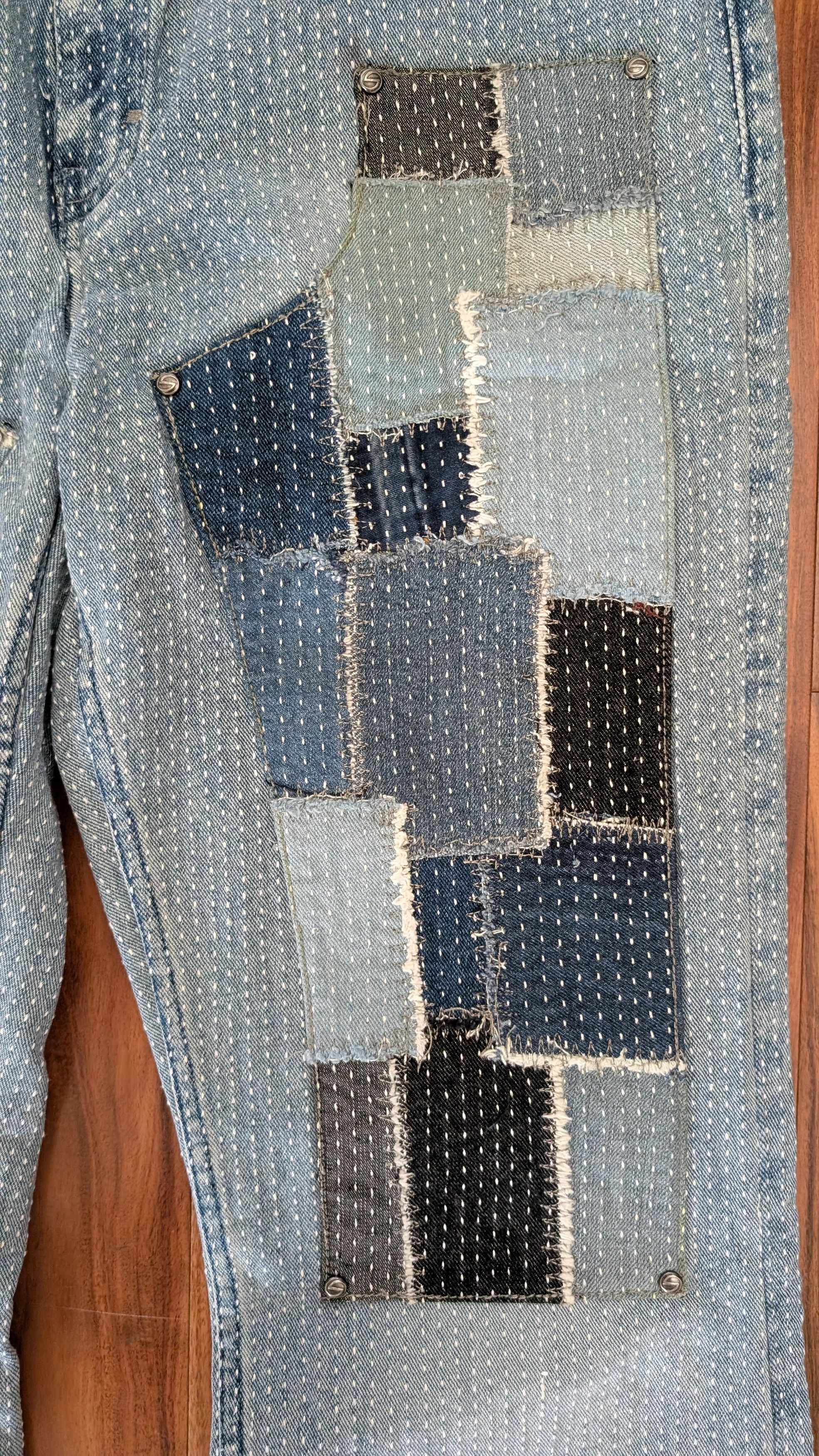 Japanese Brand Kraftwork 1:1 Custom Shashiko Flared Patchwork pants Size US 34 / EU 50 - 2 Thumbnail
