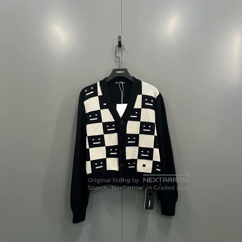 Acne Studios Acne Studios Checkerboard Logo Knit Open Cardigan Size S / US 4 / IT 40 - 1 Thumbnail