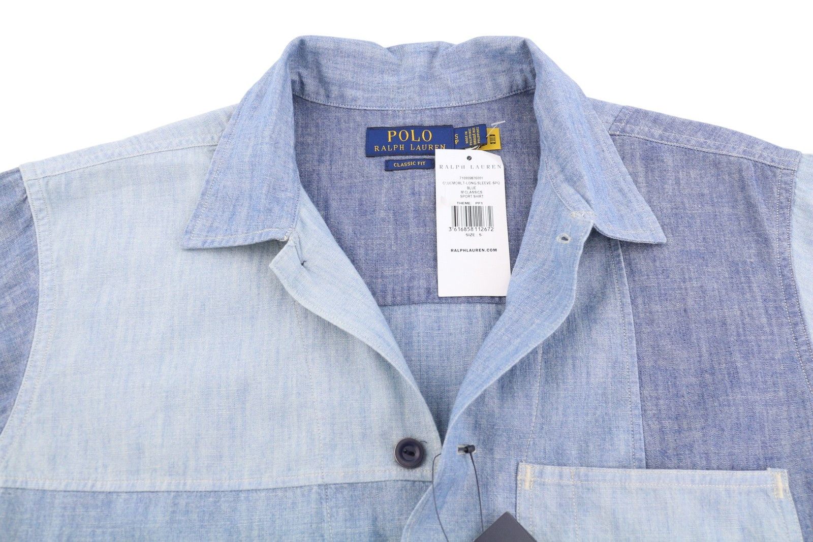 Ralph Lauren S Blue Faded Patchwork Button-Up Spread Shirt 86998 Size US S / EU 44-46 / 1 - 4 Thumbnail