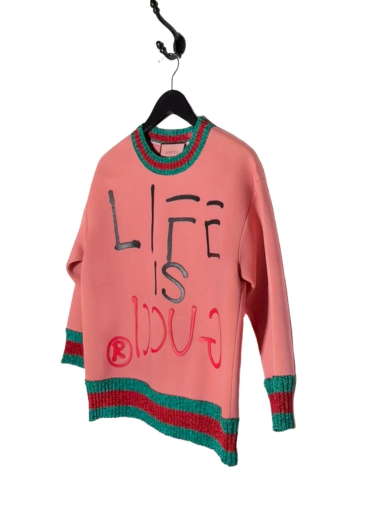 Gucci Gucci "Life Is Gucci" Ghost Pink Cotton Sweatshirt Size XS / US 0-2 / IT 36-38 - 2 Thumbnail