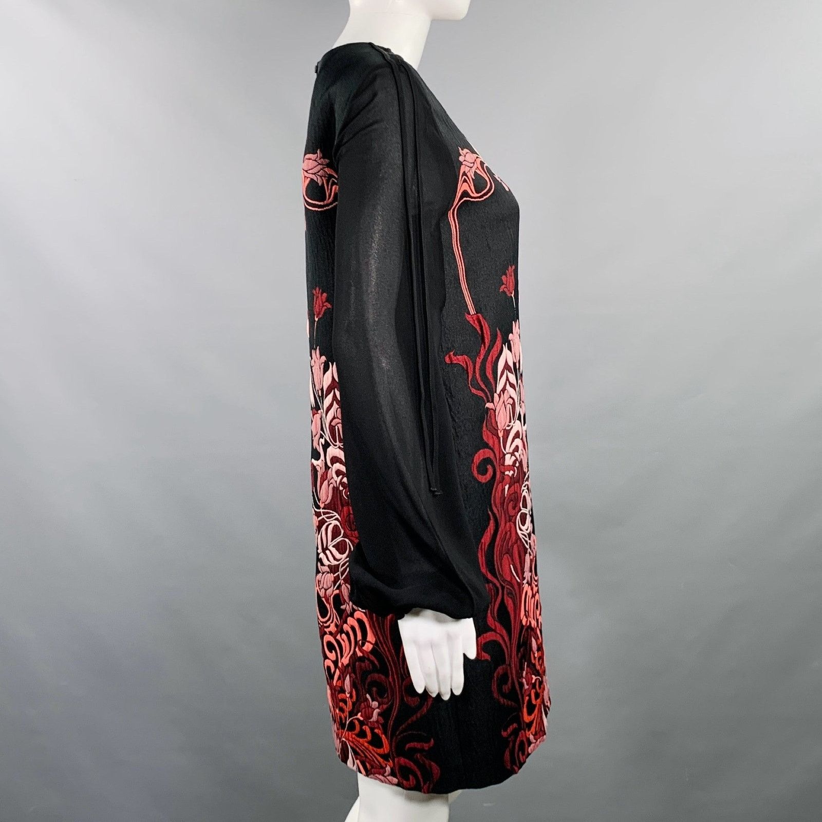 Giambattista Valli Size XS Black Burgundy Polyester Blend Floral Dress Size XS / US 0-2 / IT 36-38 - 3 Thumbnail