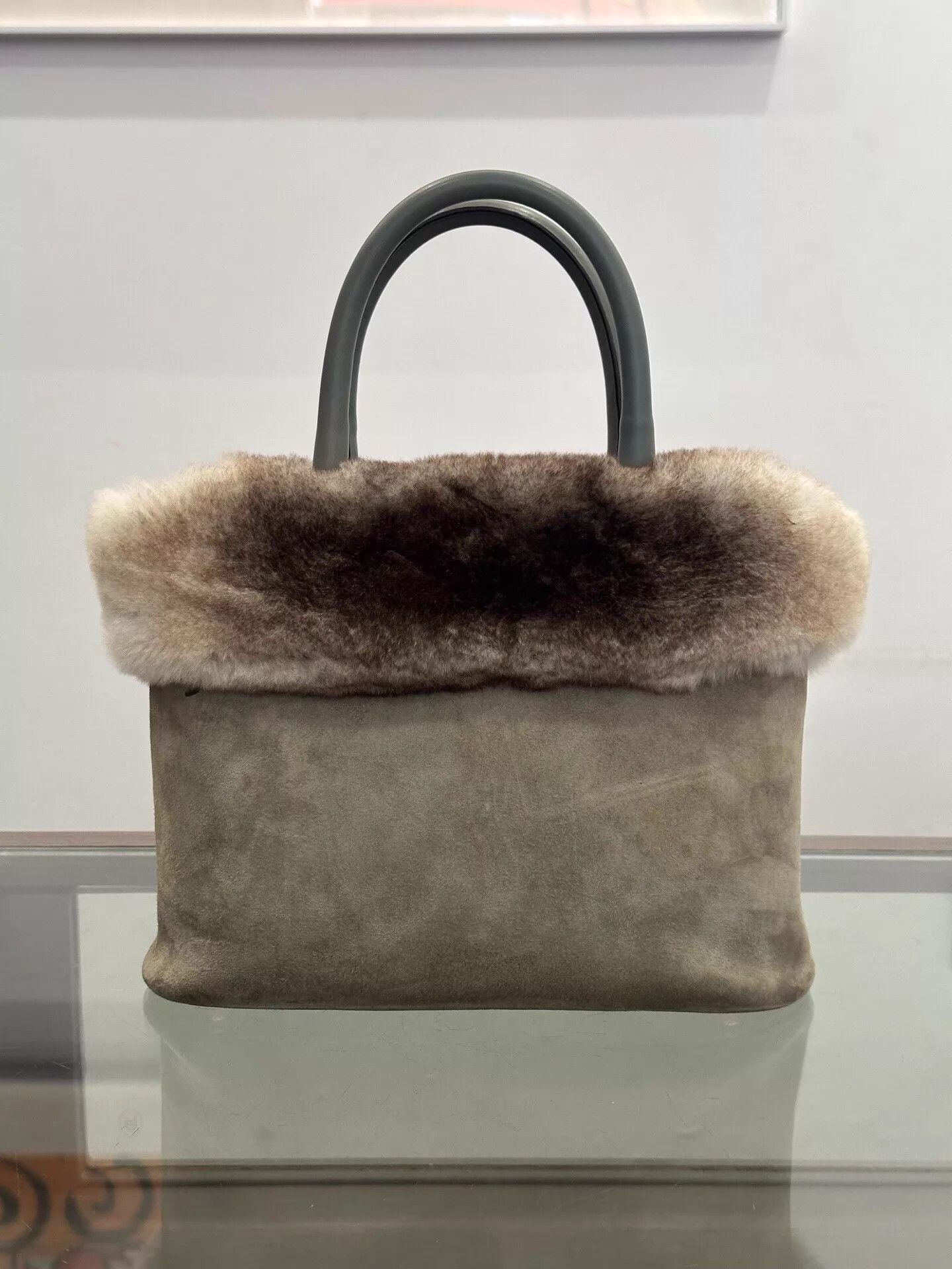 Salvatore Ferragamo Ferragamo Gray Suede Fur Mini Music Score Bag Mint Size ONE SIZE - 3 Thumbnail