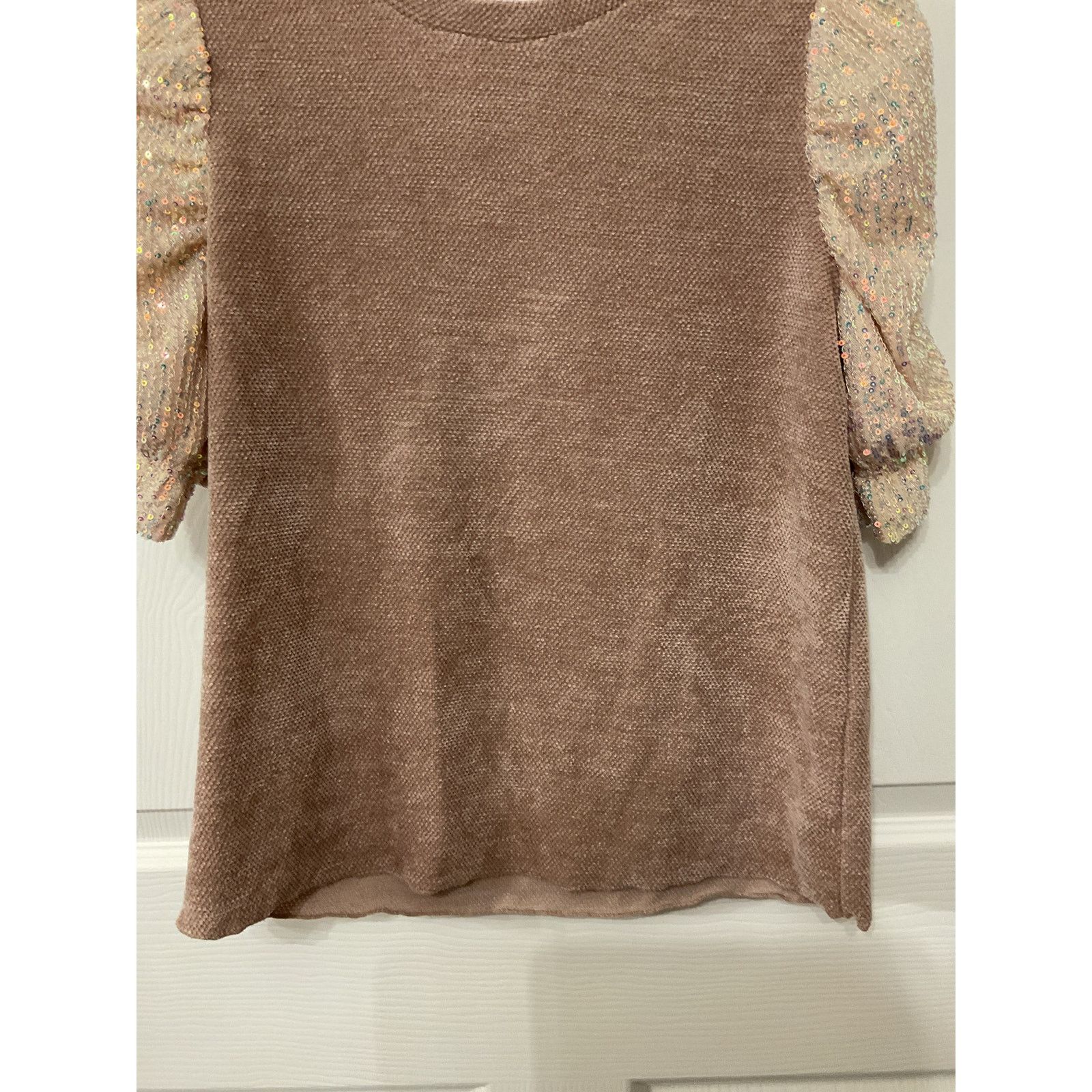 Anthropologie THML Short Gathered Puff Sequin Sleeve Chenille Sweater , S Size S / US 4 / IT 40 - 3 Thumbnail