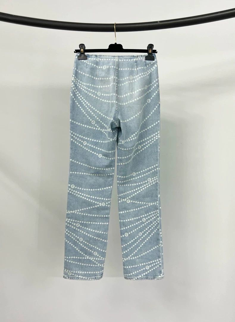 Chanel Chanel 25P light blue knitted chain straight jeans Size 24" / US 00 / IT 34 - 2 Thumbnail
